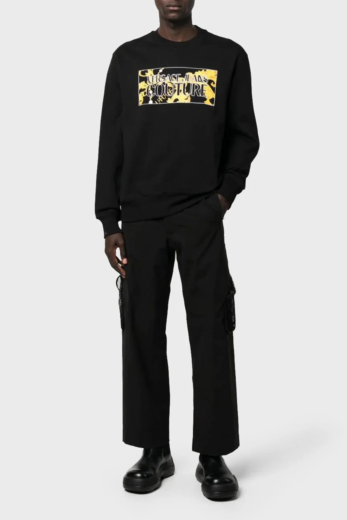 Versace Jeans Couture Relaxed Fit Bisiklet Yaka Erkek Sweat 75GAIE01 CF02E 899 SİYAH - 7