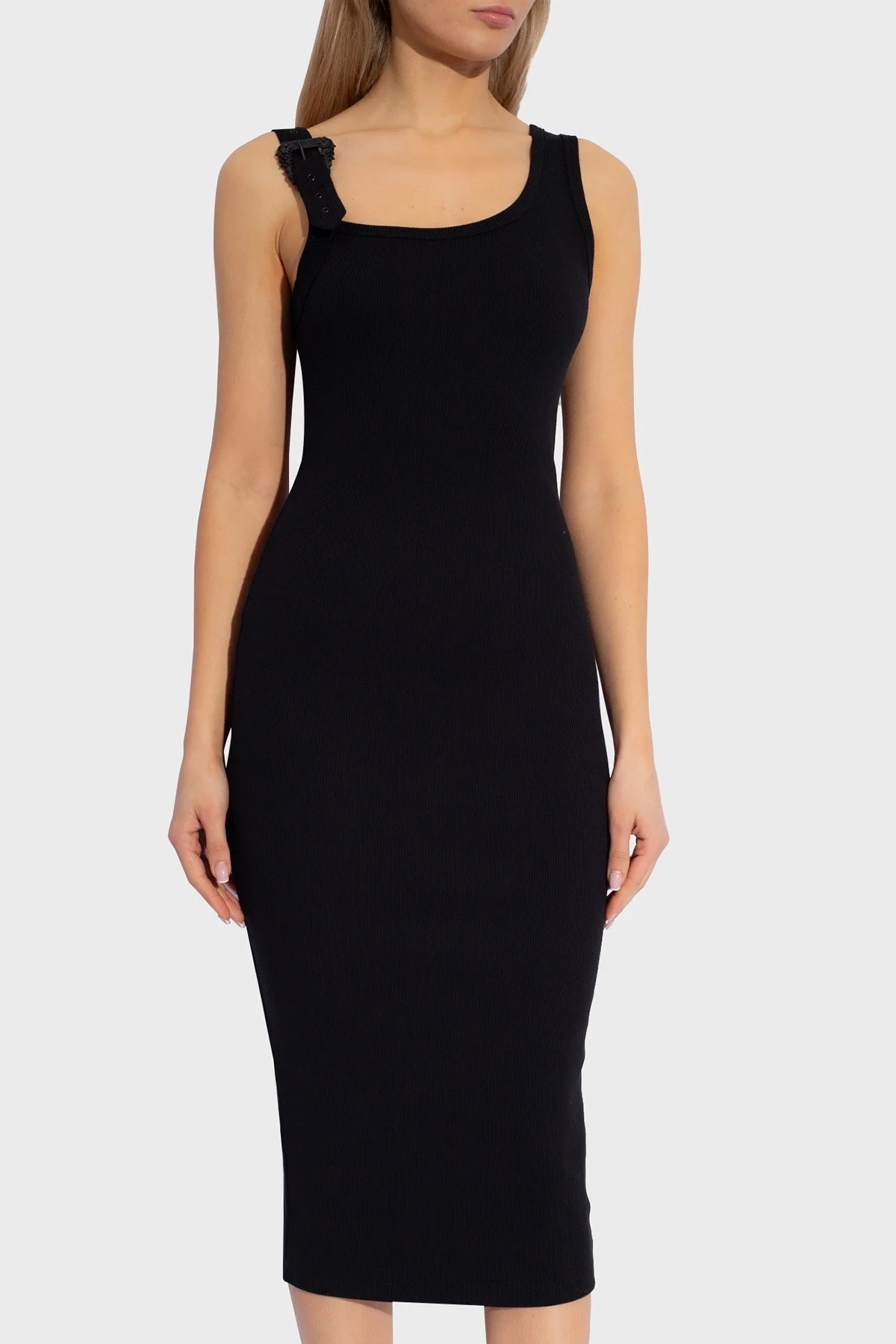 Versace Jeans Couture Streç Pamuklu Barok Tokalı Midi Bayan Elbise 76HAO947 J0004 899 SİYAH - 3