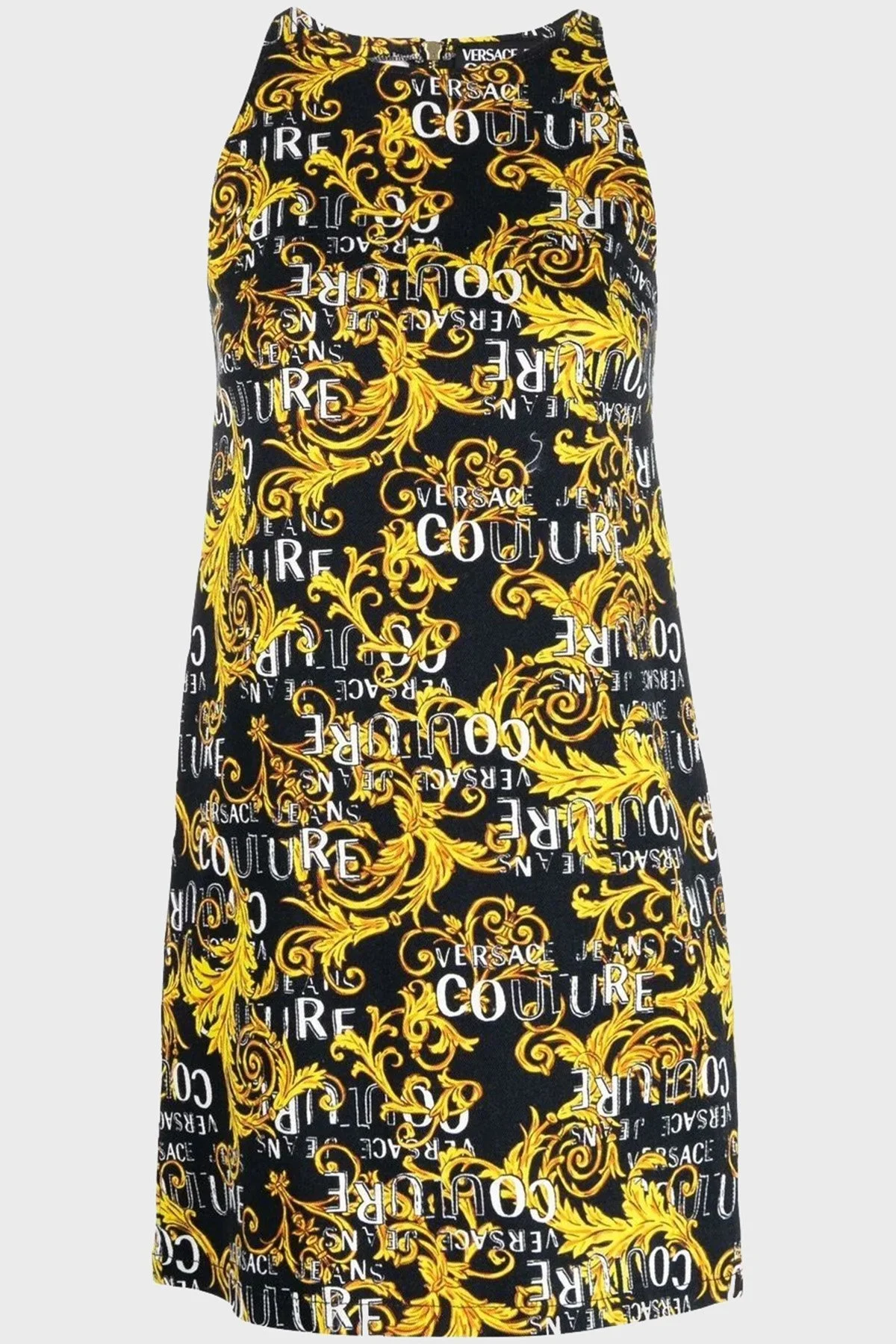 Versace Jeans Couture Streç Pamuklu Logo Desen Baskılı Regular Fit Mini Bayan Elbise 74HAO959 ES042L54 G89 SİYAH - 4