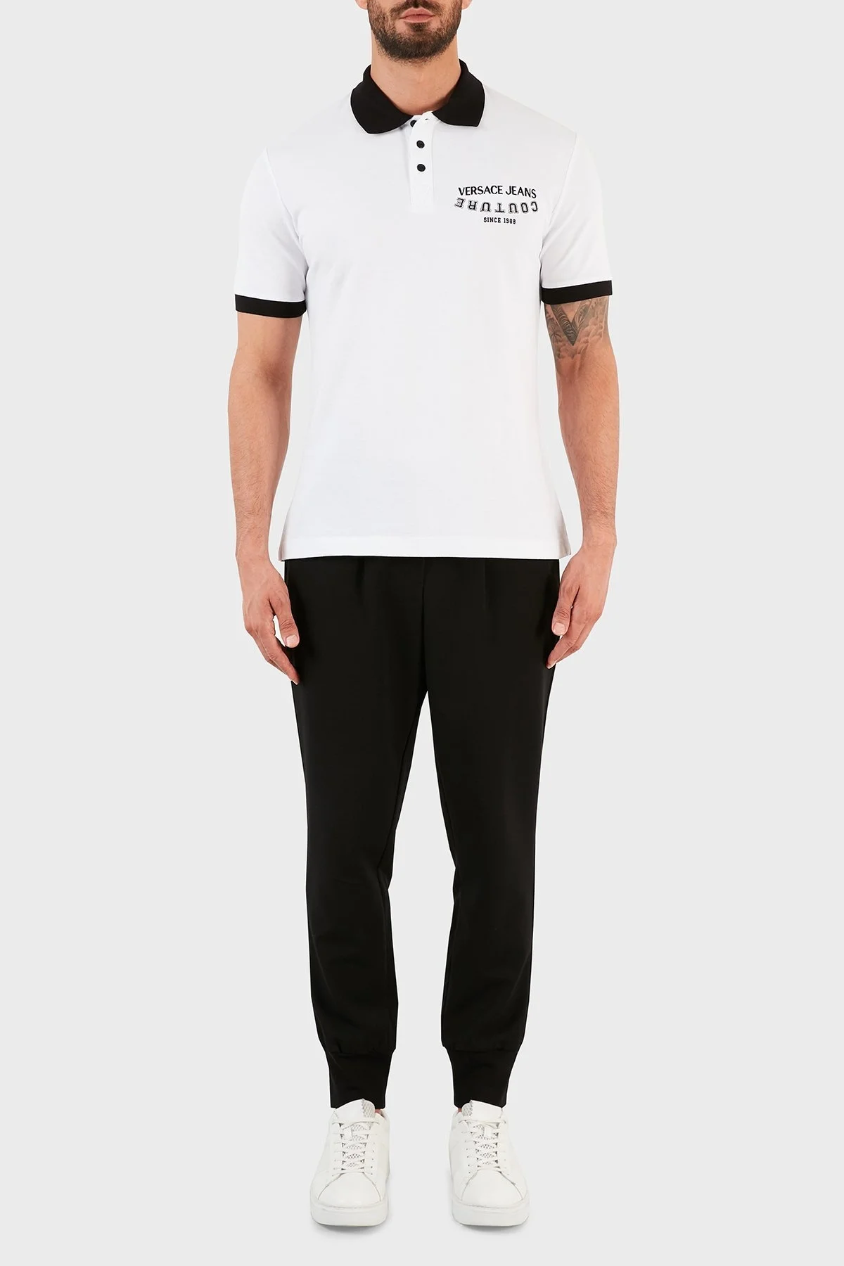 Versace Jeans Couture Logolu % 100 Pamuk Slim Fit T Shirt Erkek Polo B3GWA7T7 36571 003 BEYAZ - 5