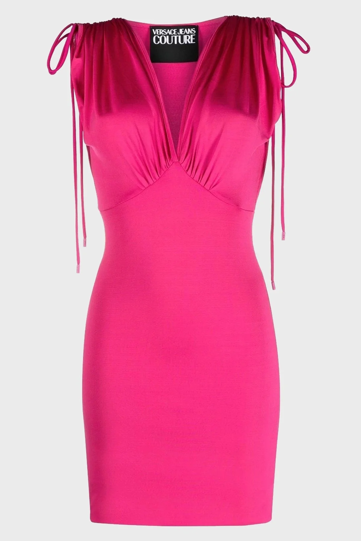 Versace Jeans Couture V Yaka Büzgü İpli Mini Bayan Elbise 74HAO921 J0049 406 FUŞYA - 8