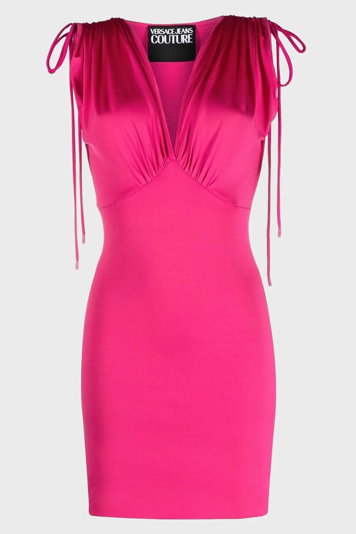 Versace Jeans Couture V Yaka Büzgü İpli Mini Kadın Elbise 74HAO921 J0049 406 FUŞYA - 4