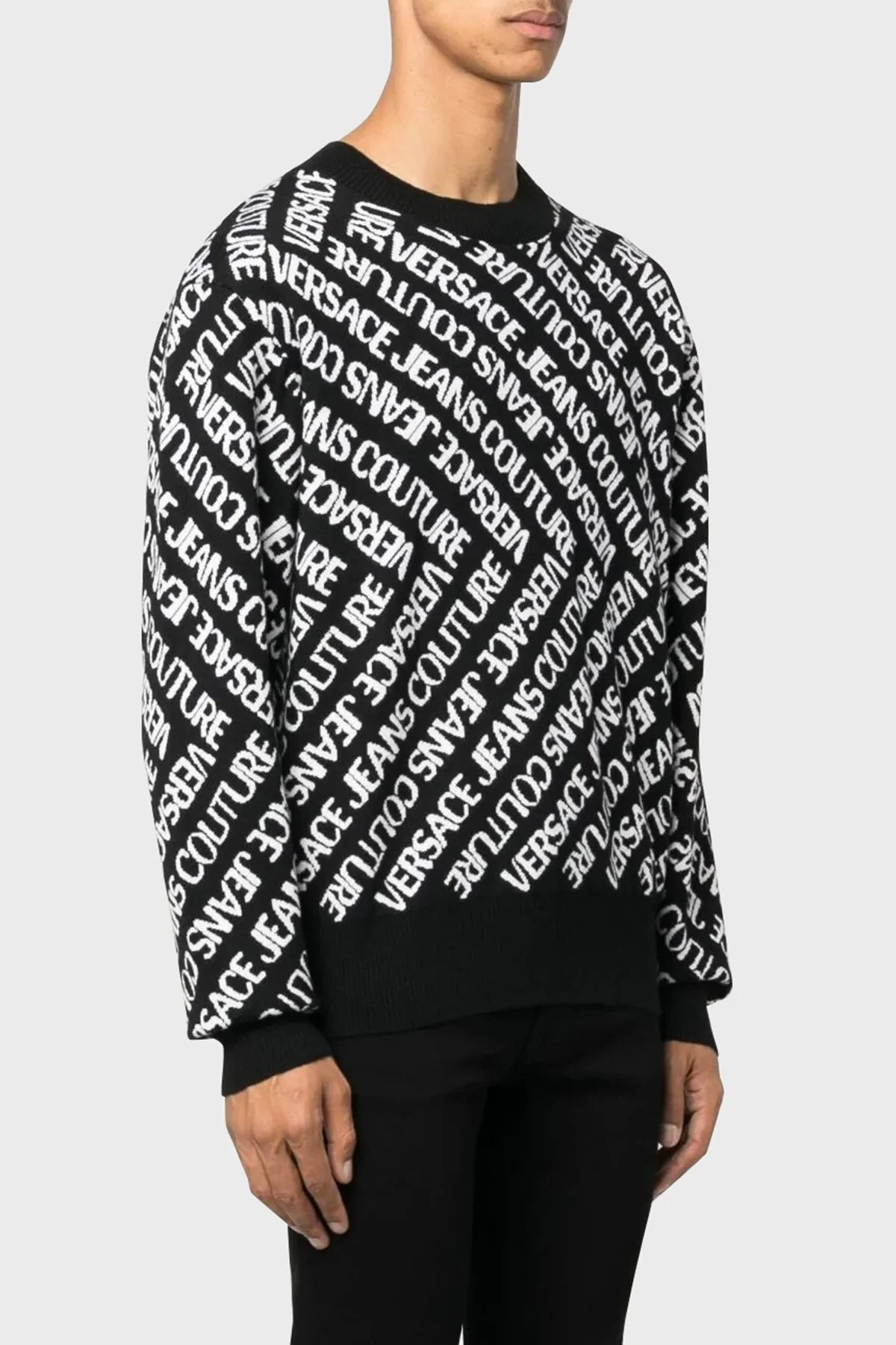 Versace Jeans Couture Yünlü Regular Fit Erkek Kazak 75GAFM11 CM29N A0E SİYAH BEYAZ - 1