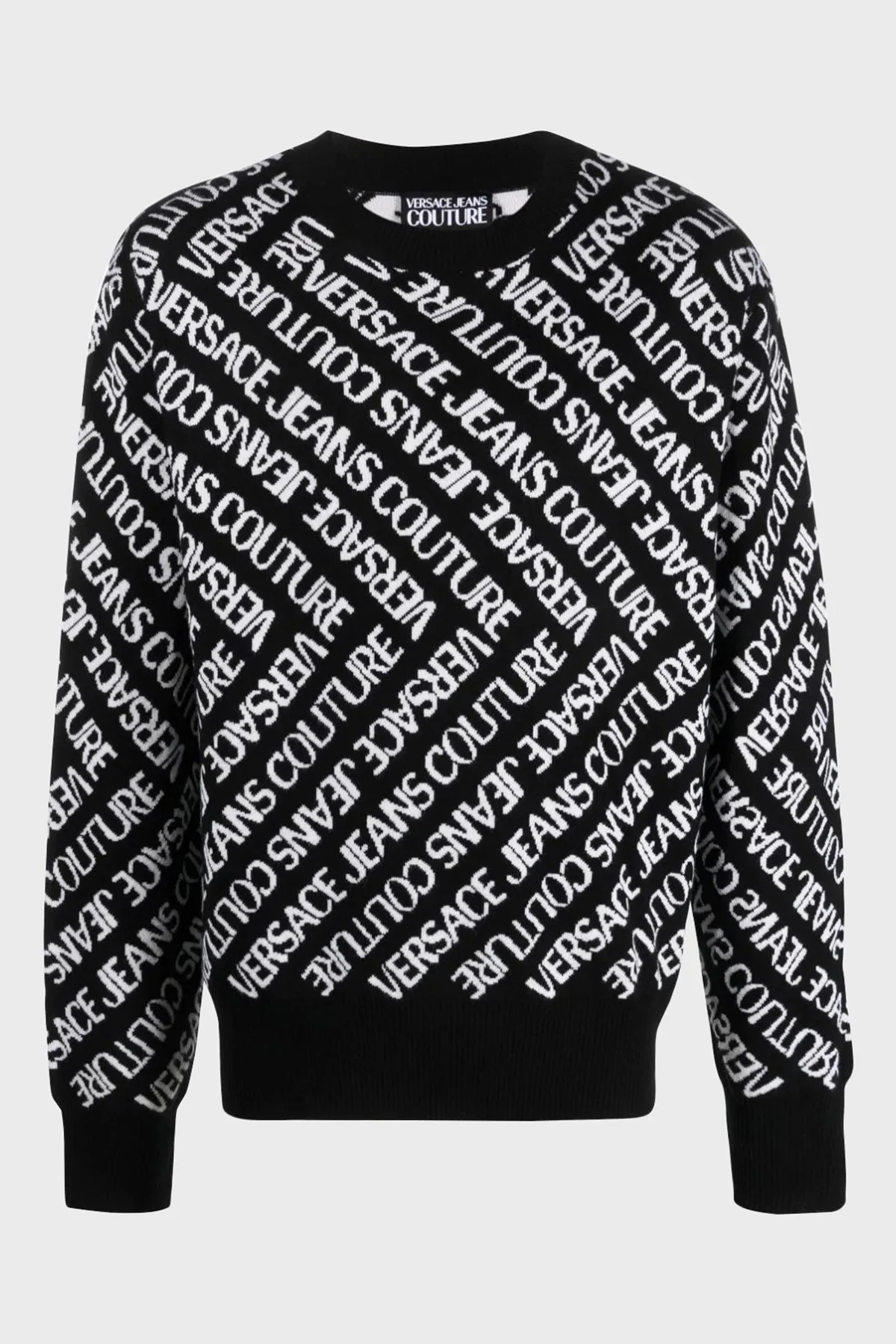 Versace Jeans Couture Yünlü Regular Fit Erkek Kazak 75GAFM11 CM29N A0E SİYAH BEYAZ - 5