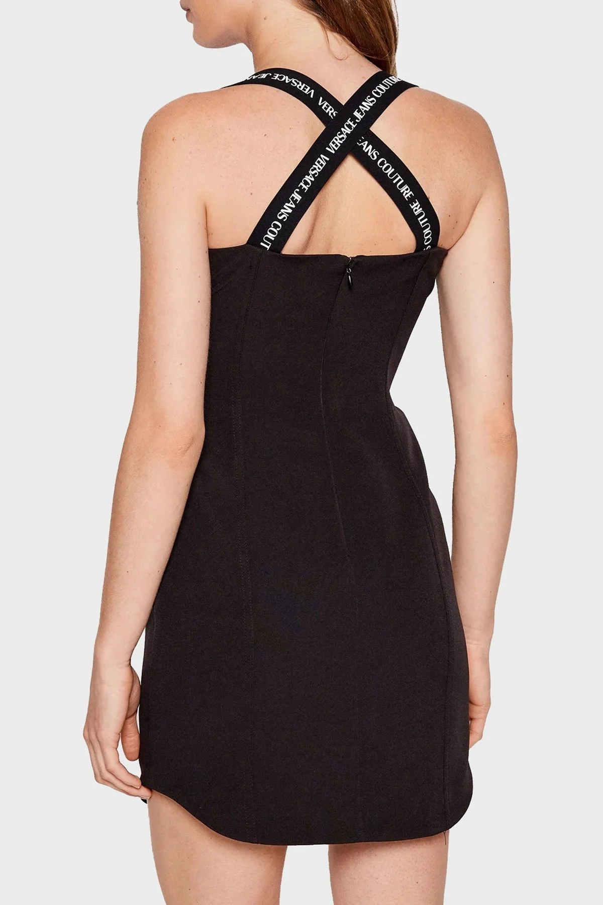 Versace Kalın Askılı Slim Fit Kalp Yaka Streç Mini Bayan Elbise 73HAO917 N0103 899 SİYAH - 3