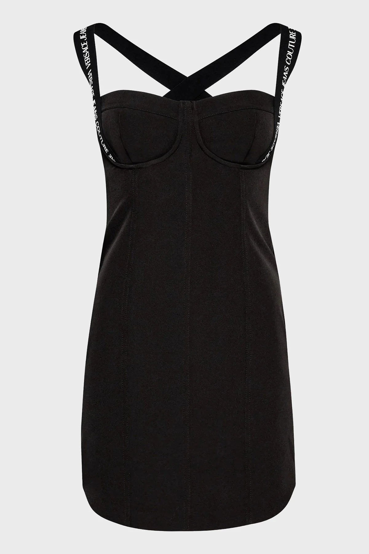 Versace Kalın Askılı Slim Fit Kalp Yaka Streç Mini Bayan Elbise 73HAO917 N0103 899 SİYAH - 5