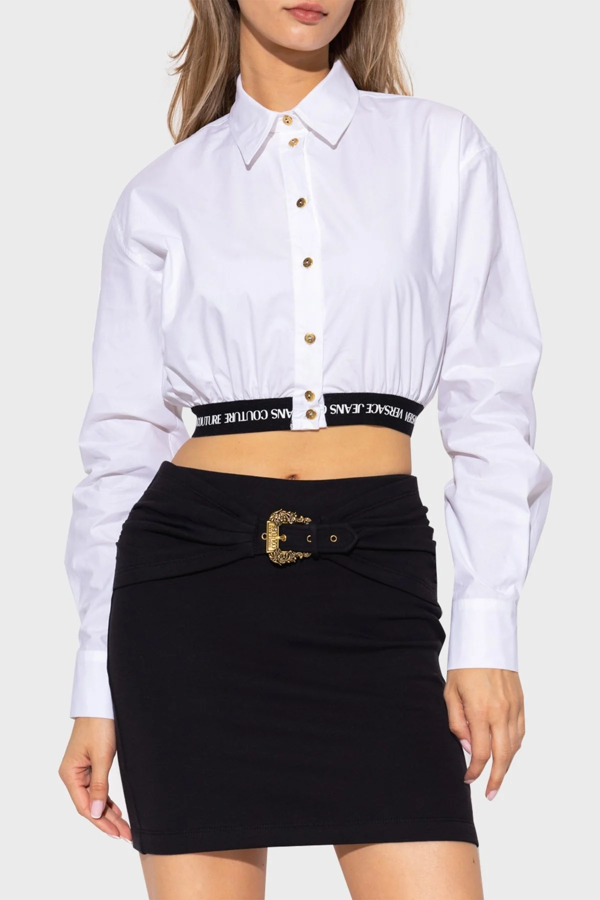 Versace Logo Bantlı % 100 Pamuk Cropped Fit Bayan Gömlek 73HAL200 N0132 003 BEYAZ - 1