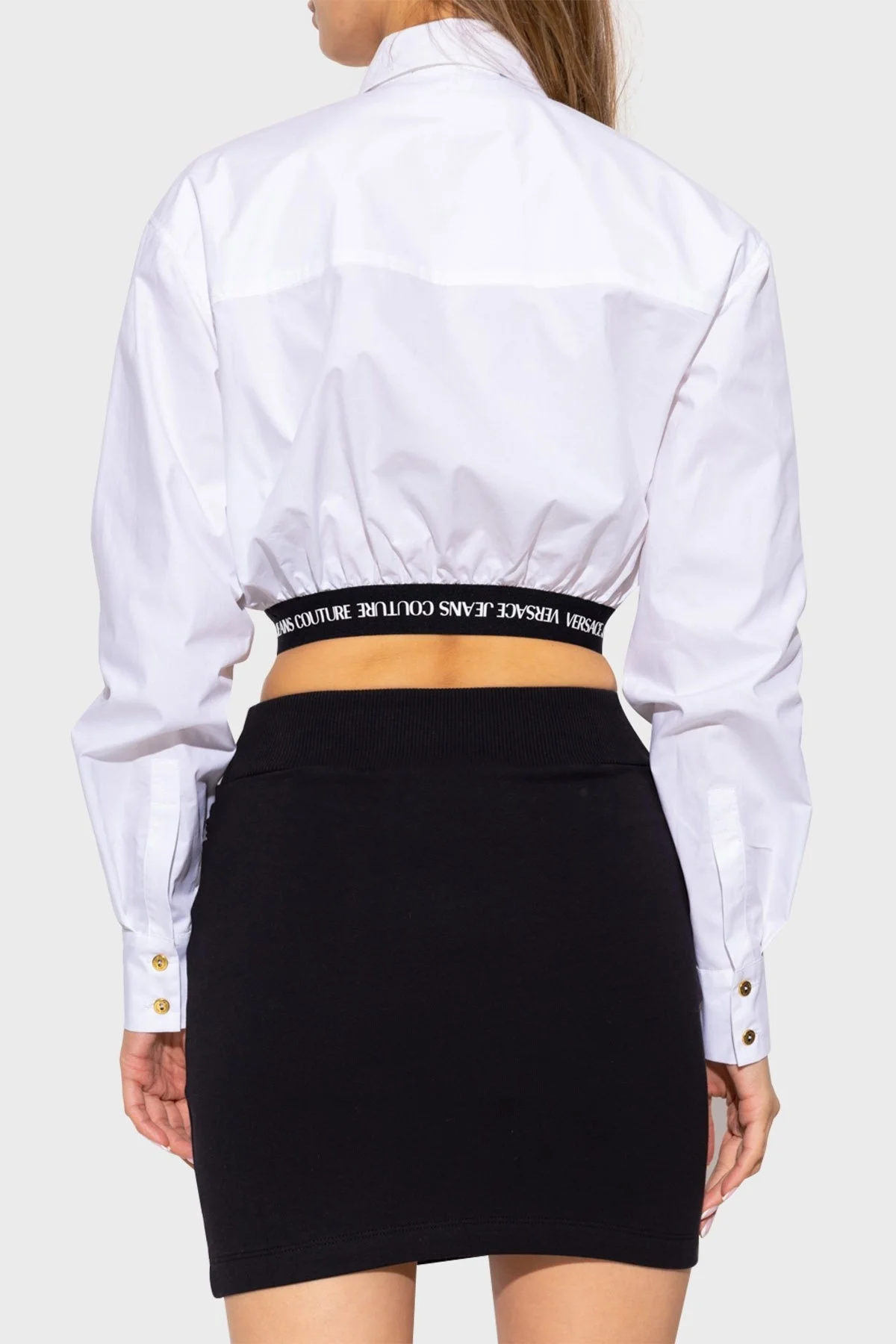 Versace Logo Bantlı % 100 Pamuk Cropped Fit Bayan Gömlek 73HAL200 N0132 003 BEYAZ - 4