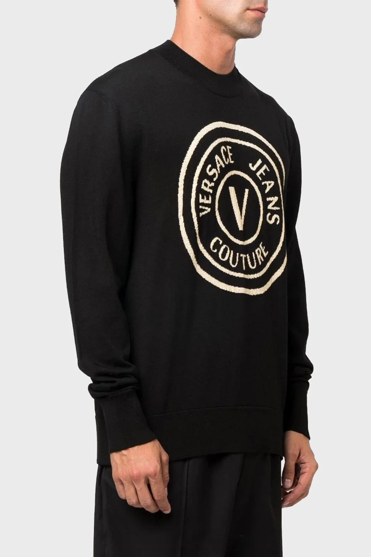 Versace Logolu Yünlü Regular Fit Sıfır Yaka Erkek Kazak 73GAFM03 CM01A K42 SİYAH - 1