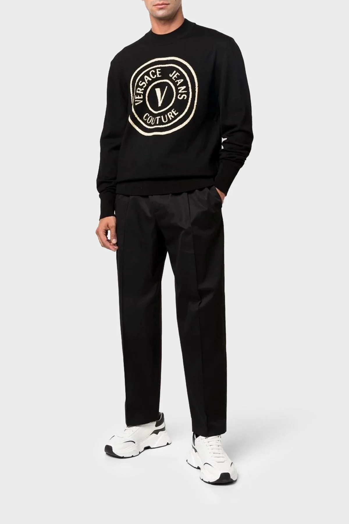 Versace Logolu Yünlü Regular Fit Sıfır Yaka Erkek Kazak 73GAFM03 CM01A K42 SİYAH - 2