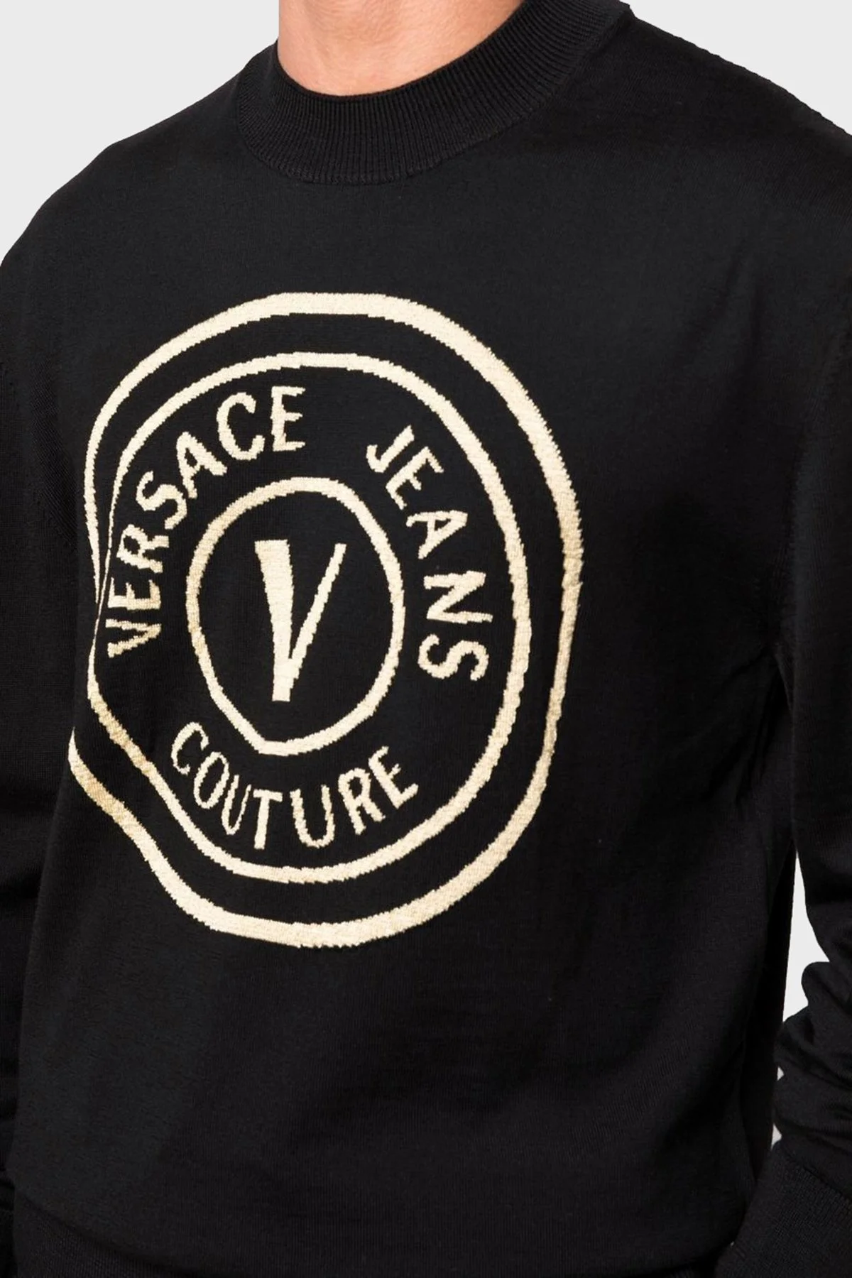 Versace Logolu Yünlü Regular Fit Sıfır Yaka Erkek Kazak 73GAFM03 CM01A K42 SİYAH - 3