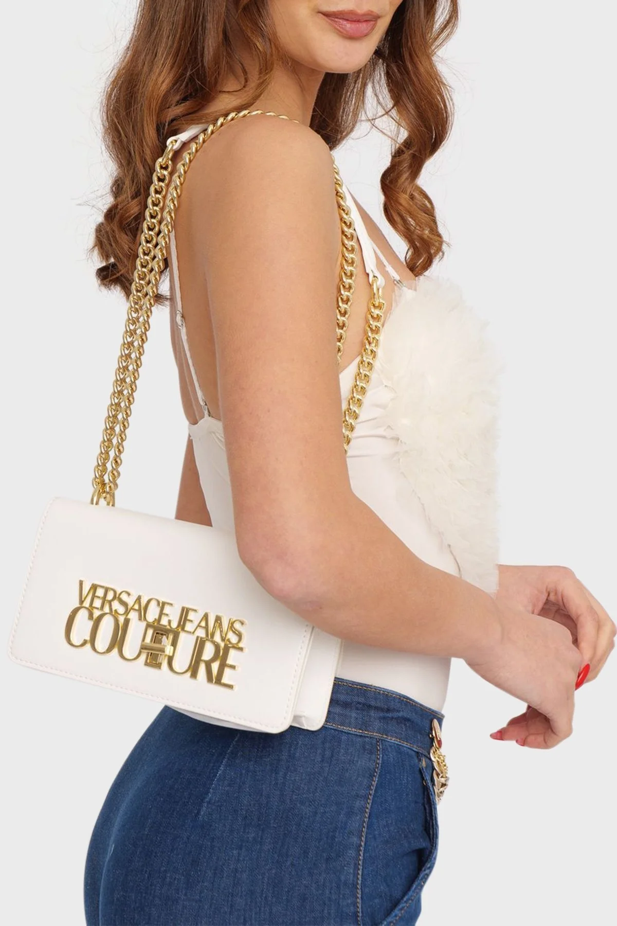 Versace Jeans Couture Logolu Zincirli Omuz Askılı Bayan Çanta 74VA4BL1 ZS467 003 BEYAZ - 2