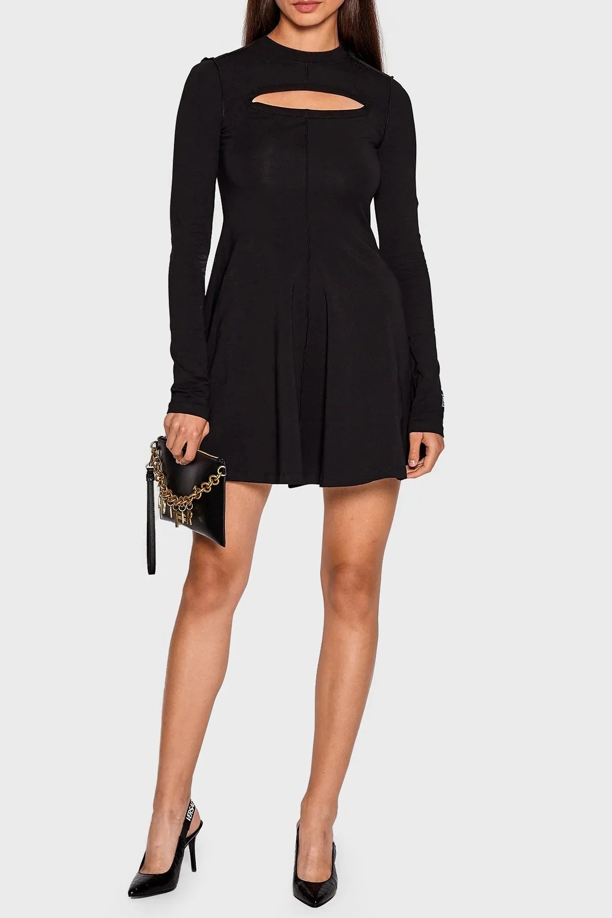 Versace Pamuklu Dekolteli Streç Dokulu Kloş Mini Bayan Elbise 73HAO907 J0012 899 SİYAH - 1