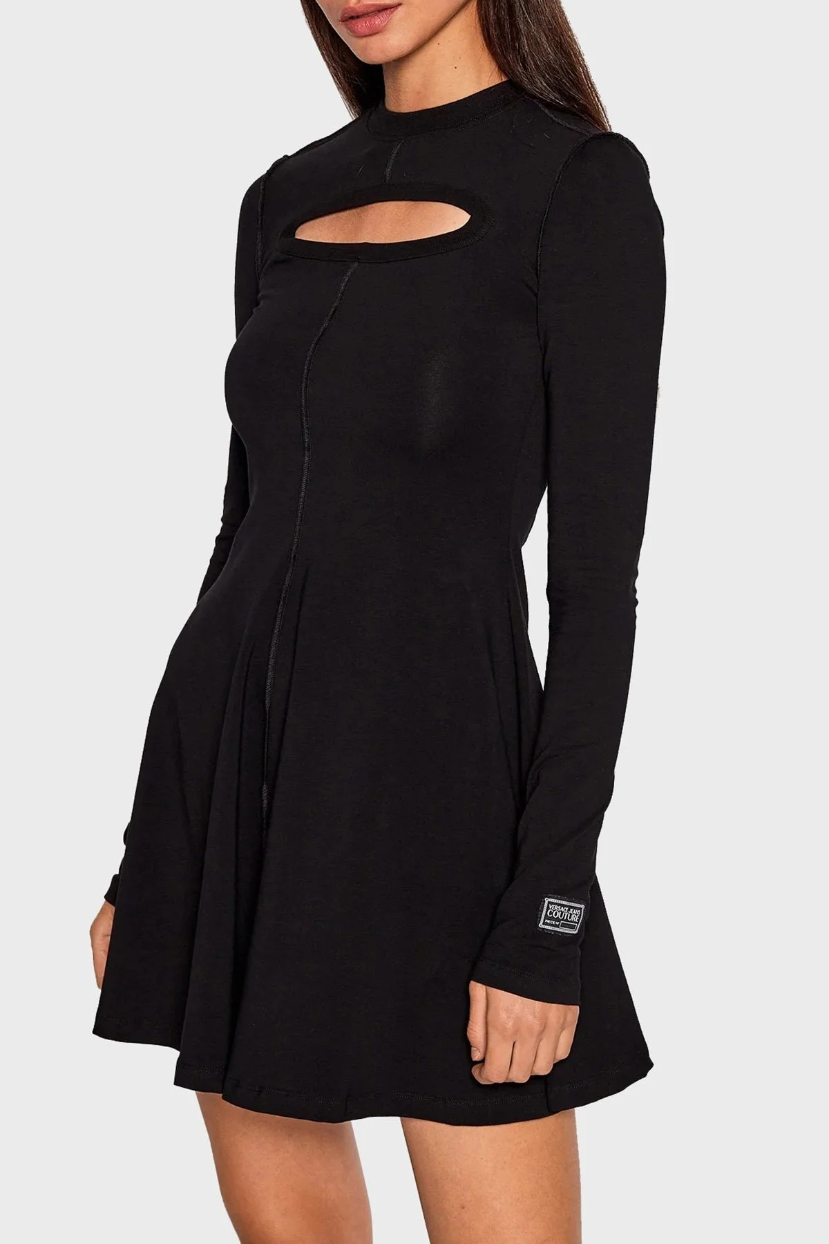Versace Pamuklu Dekolteli Streç Dokulu Kloş Mini Bayan Elbise 73HAO907 J0012 899 SİYAH - 2