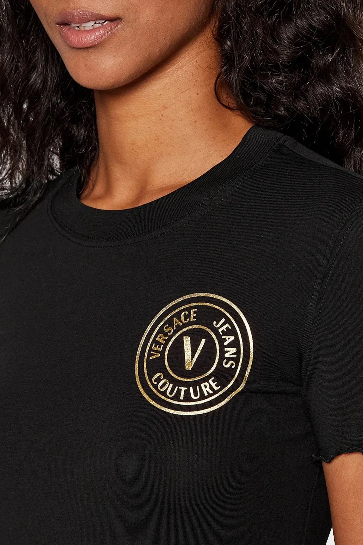 Versace Pamuklu Esnek Slim Fit Bisiklet Yaka Bayan T Shirt 73HAHT06 CJ03T G89 SİYAH - 4