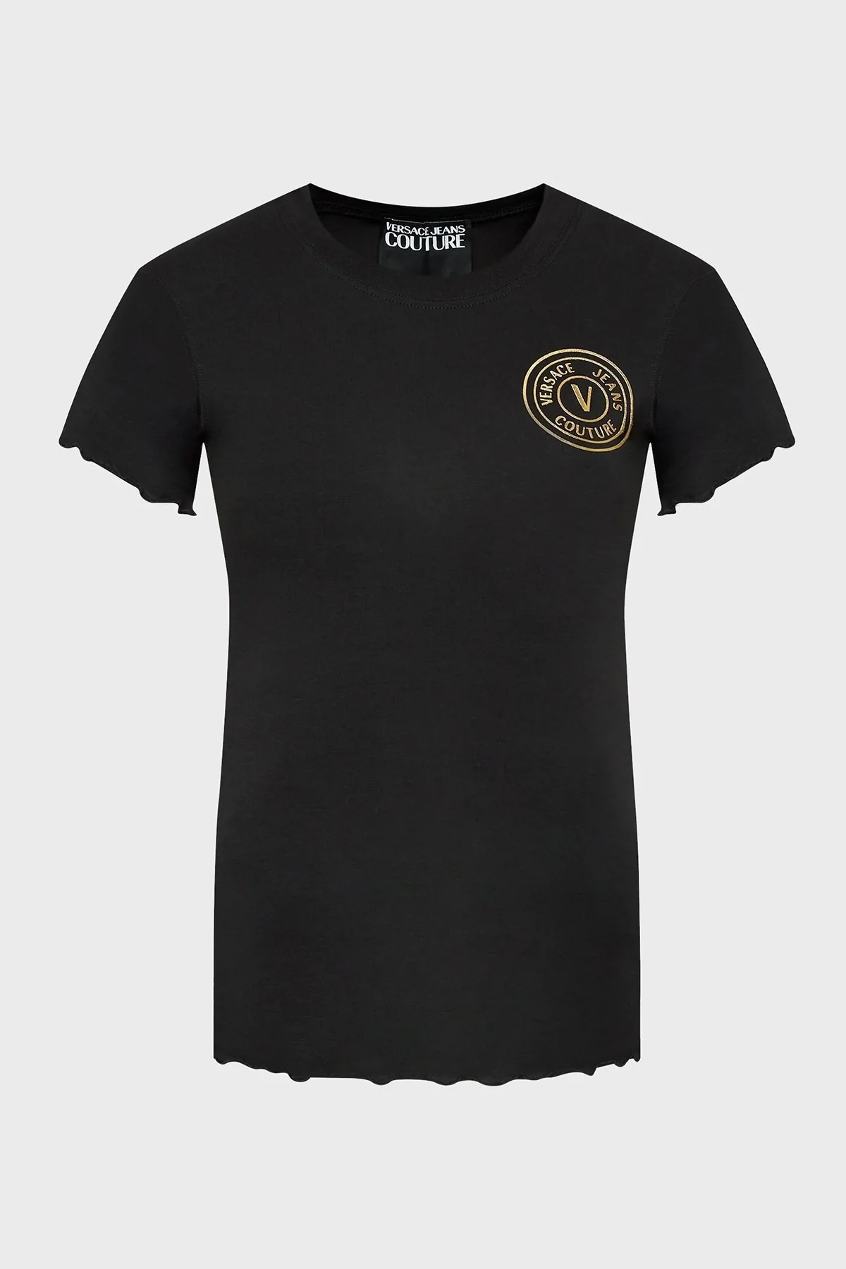 Versace Pamuklu Esnek Slim Fit Bisiklet Yaka Bayan T Shirt 73HAHT06 CJ03T G89 SİYAH - 5