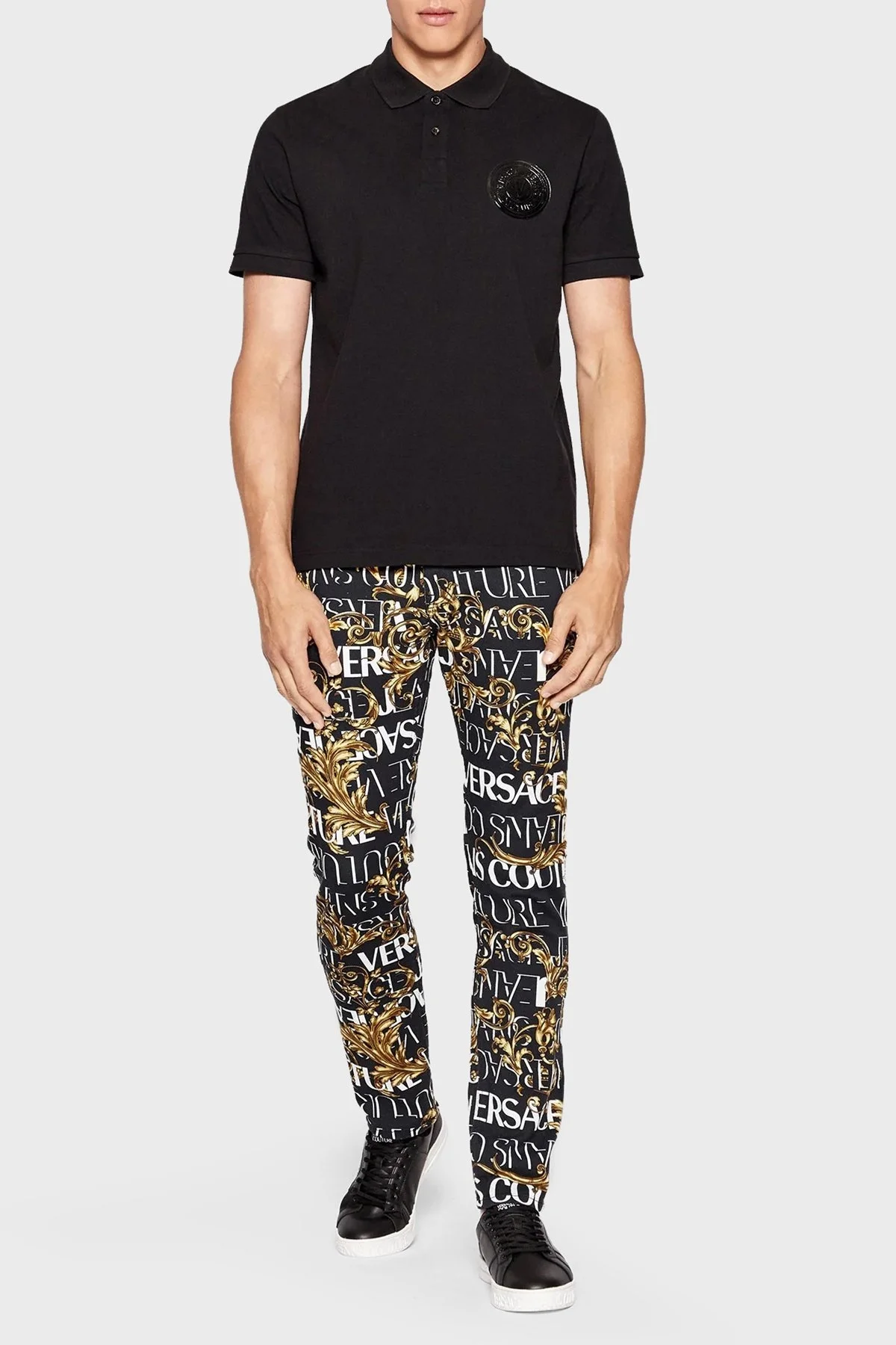 Versace Pamuklu Relaxed Fit Düğmeli Erkek Polo T Shirt 73GAGP03 CJ07P 899 SİYAH - 2