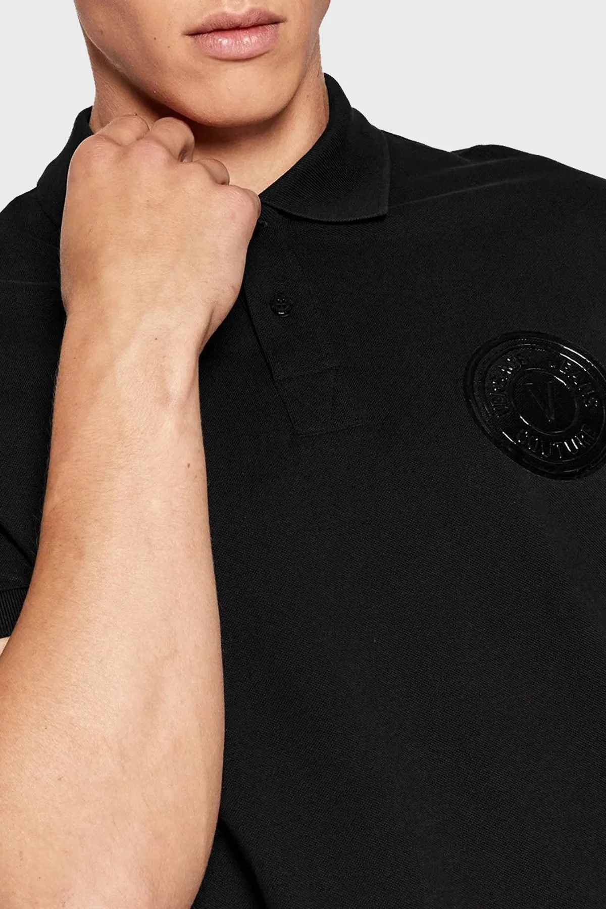 Versace Pamuklu Relaxed Fit Düğmeli Erkek Polo T Shirt 73GAGP03 CJ07P 899 SİYAH - 4