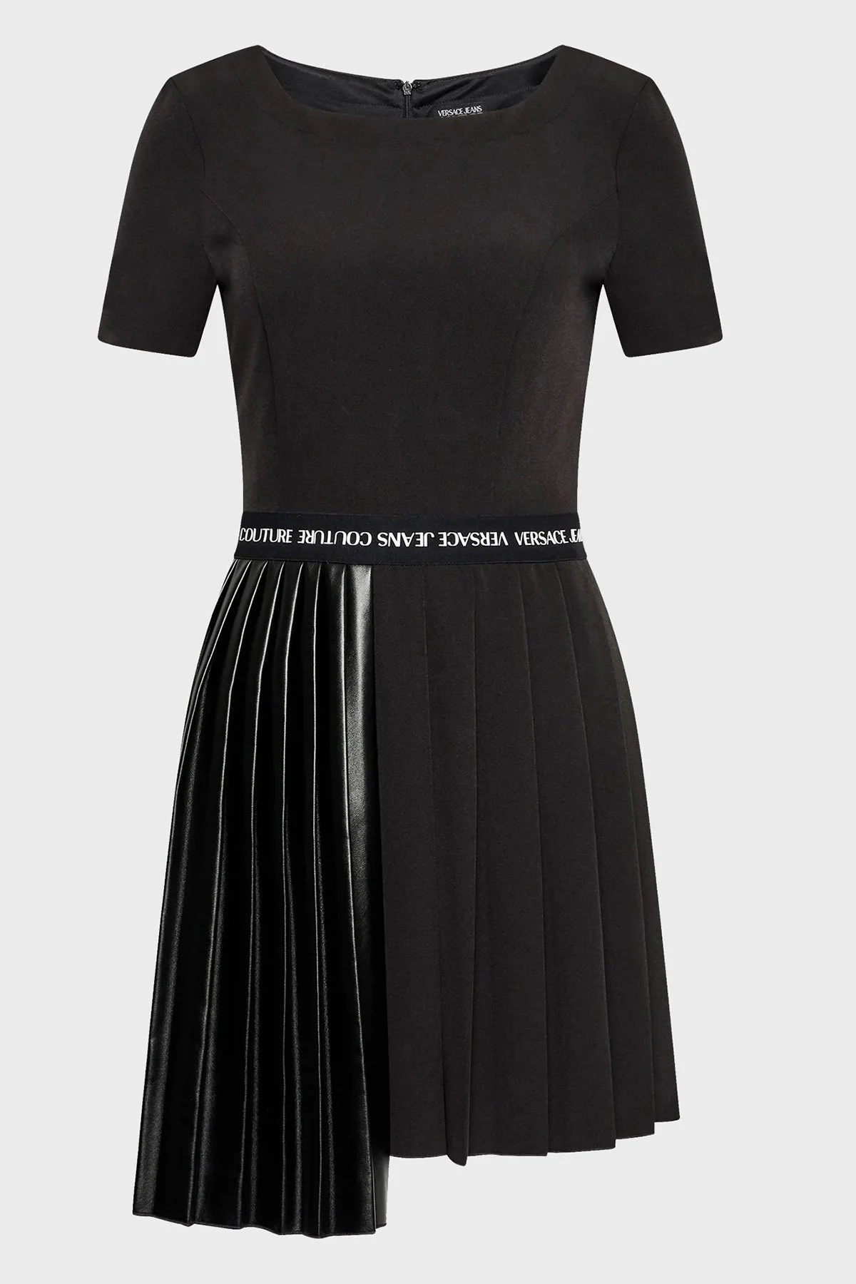 Versace Regular Fit Asimetrik Piliseli Streç Mini Bayan Elbise 73HAO925 N0103 899 SİYAH - 5