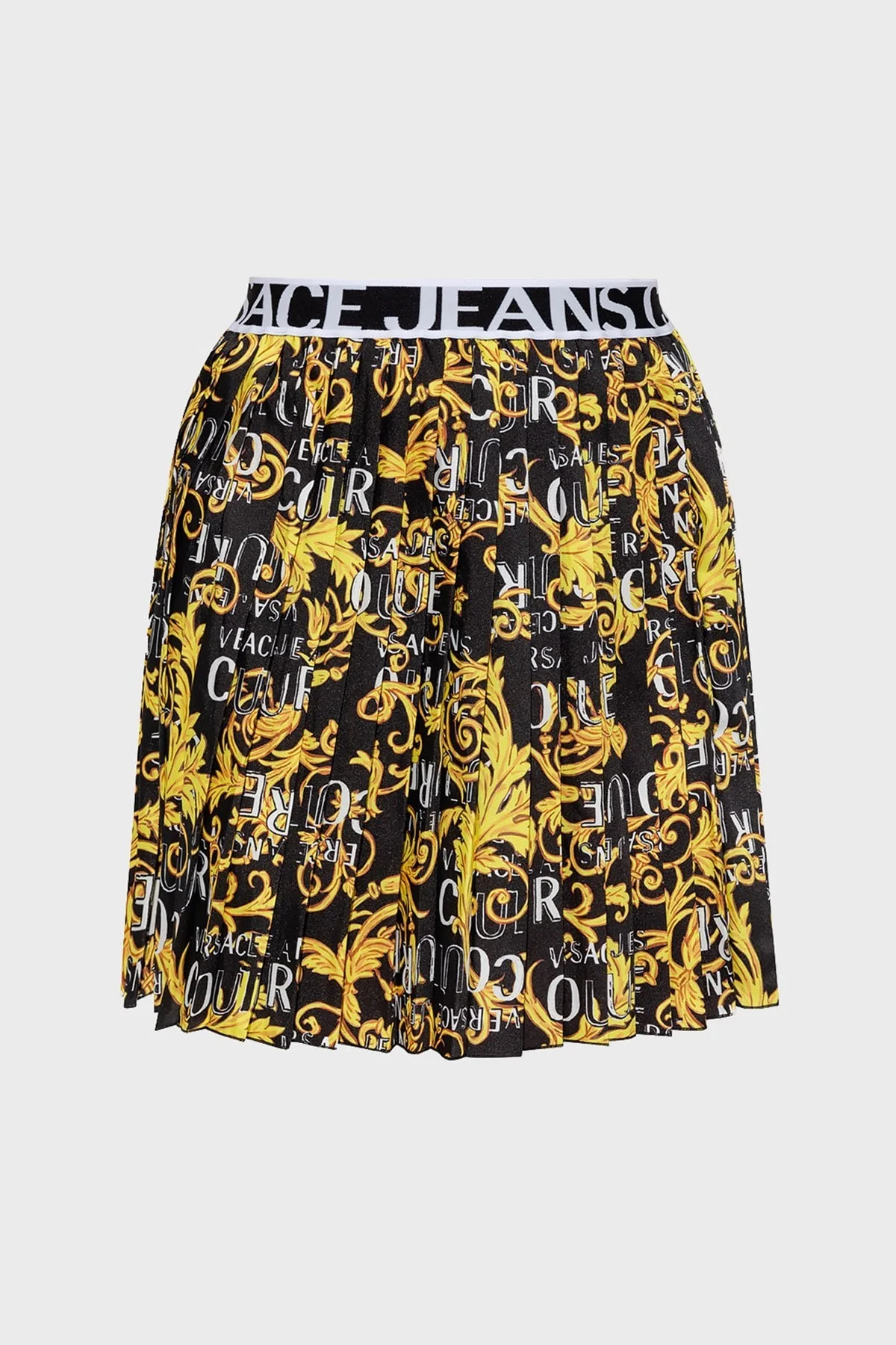 Versace Jeans Couture Regular Fit Logolu Elastik Bel Bantlı Piliseli Mini Bayan Etek 74HAE820 NS215 G89 SİYAH - 5