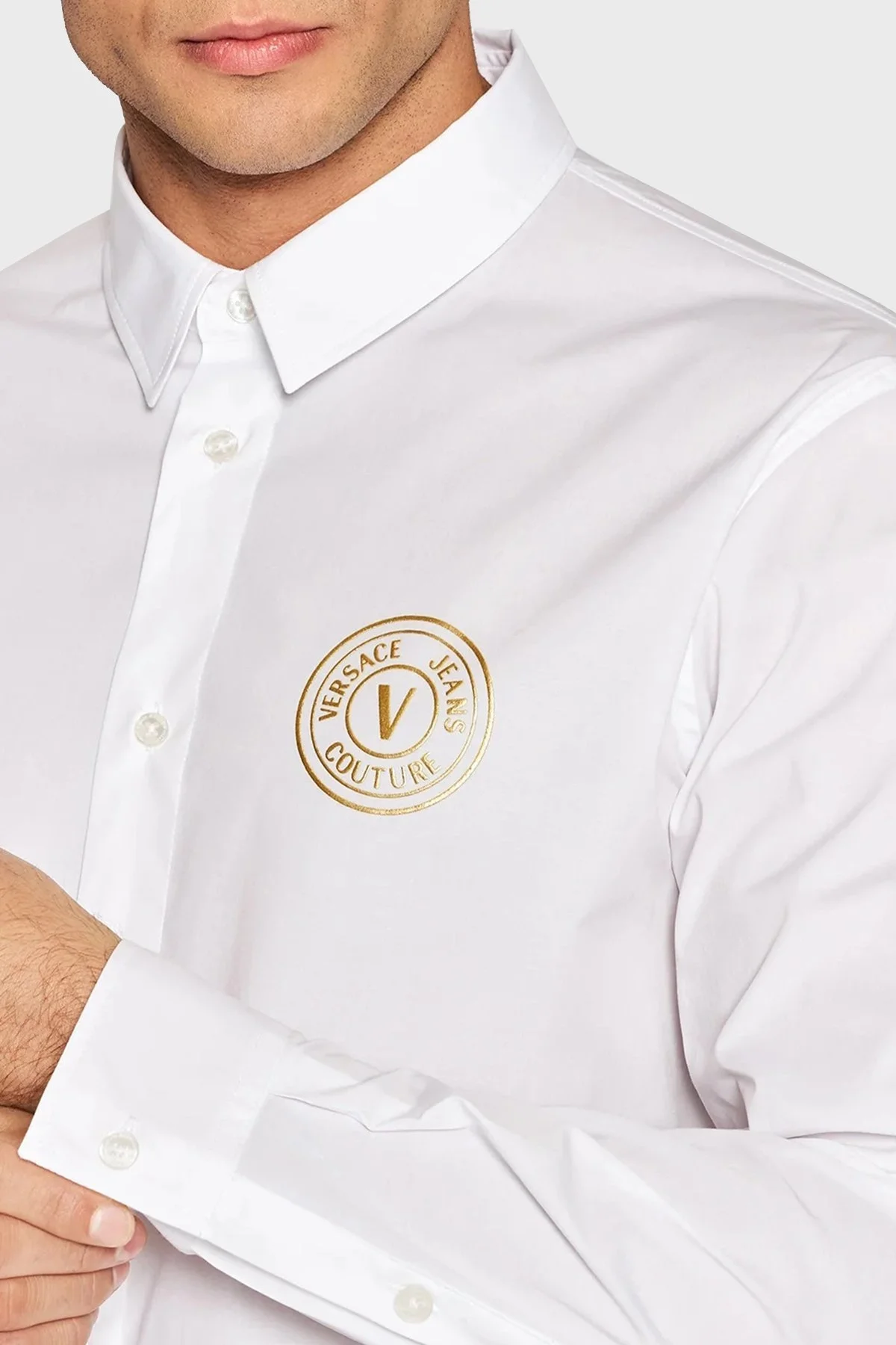 Versace Streç Pamuklu Regular Fit Erkek Gömlek 73GAL2S7 CN001 003 BEYAZ - 4