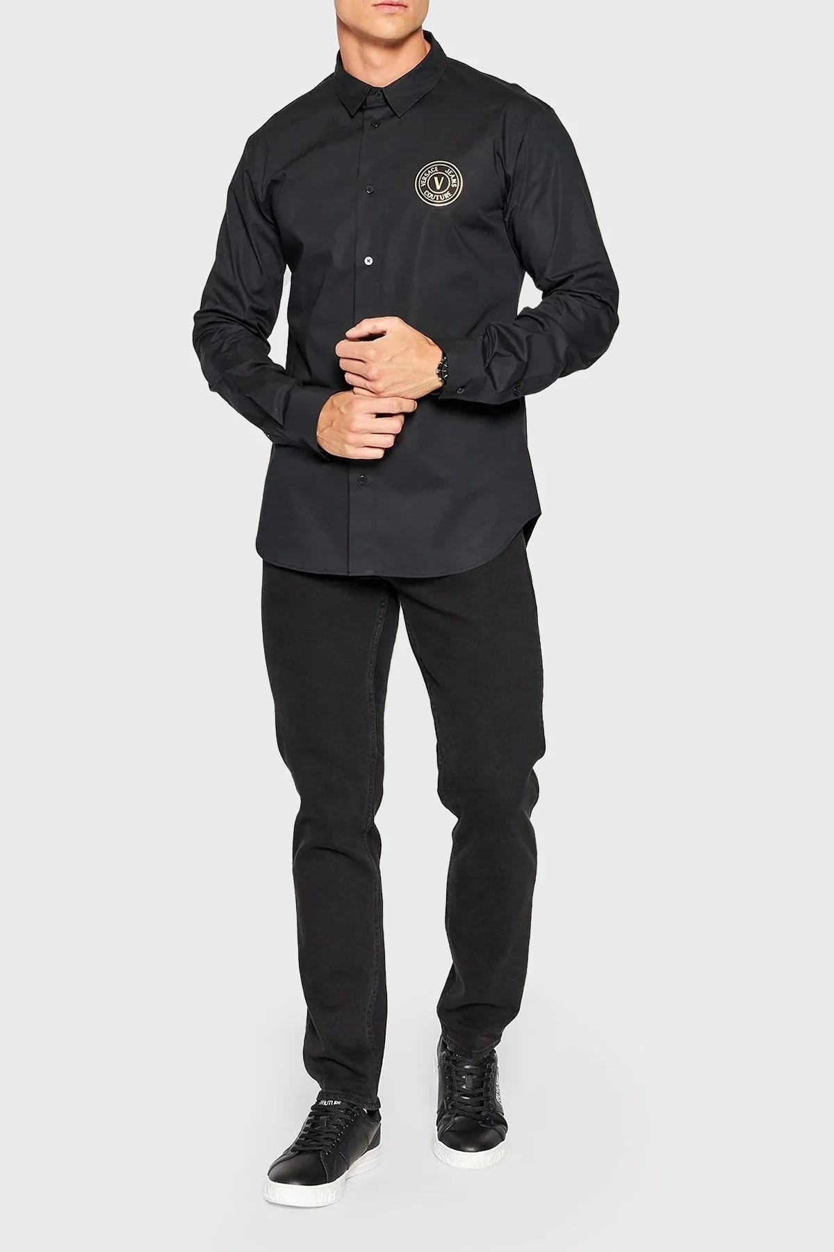 Versace Streç Pamuklu Regular Fit Erkek Gömlek 73GAL2S7 CN001 899 SİYAH - 2