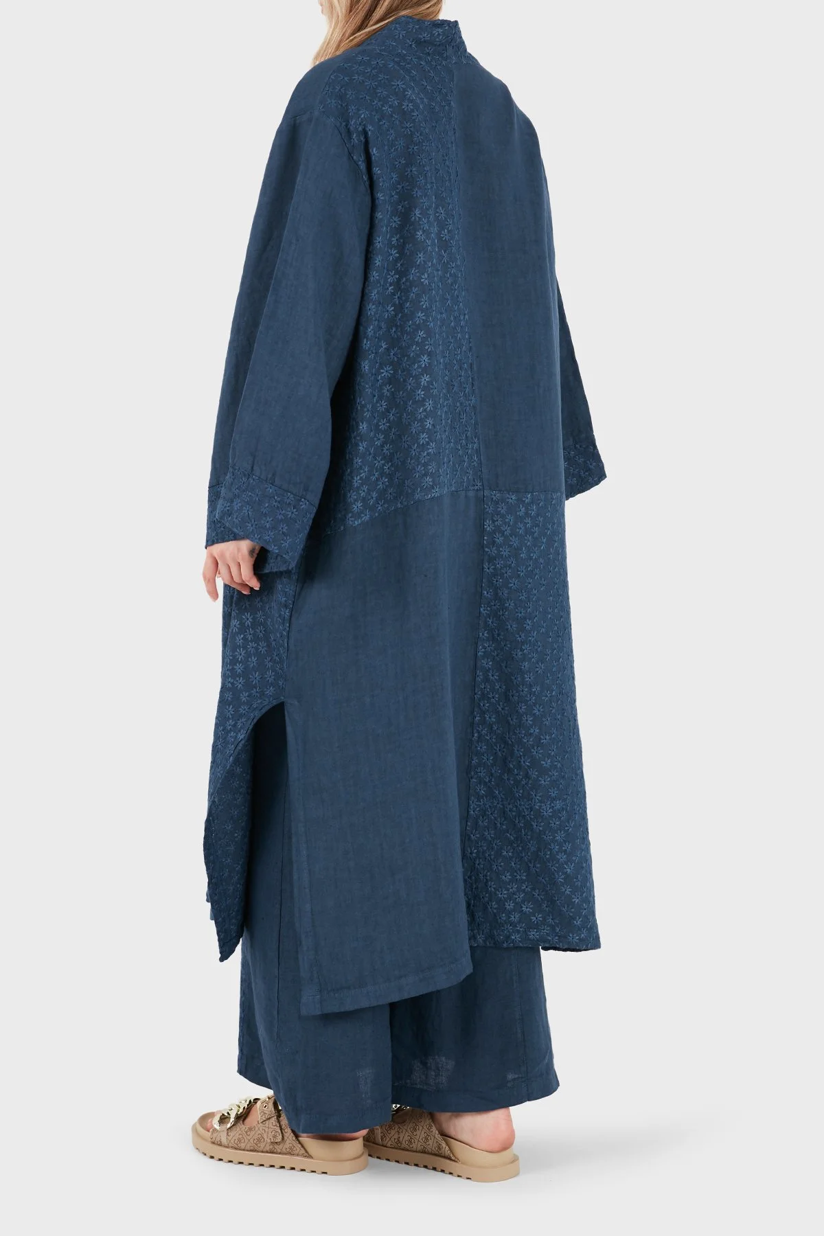 Via Dante % 100 Keten Brode İşlemeli Kadın Kimono 69912196 İNDİGO - 2