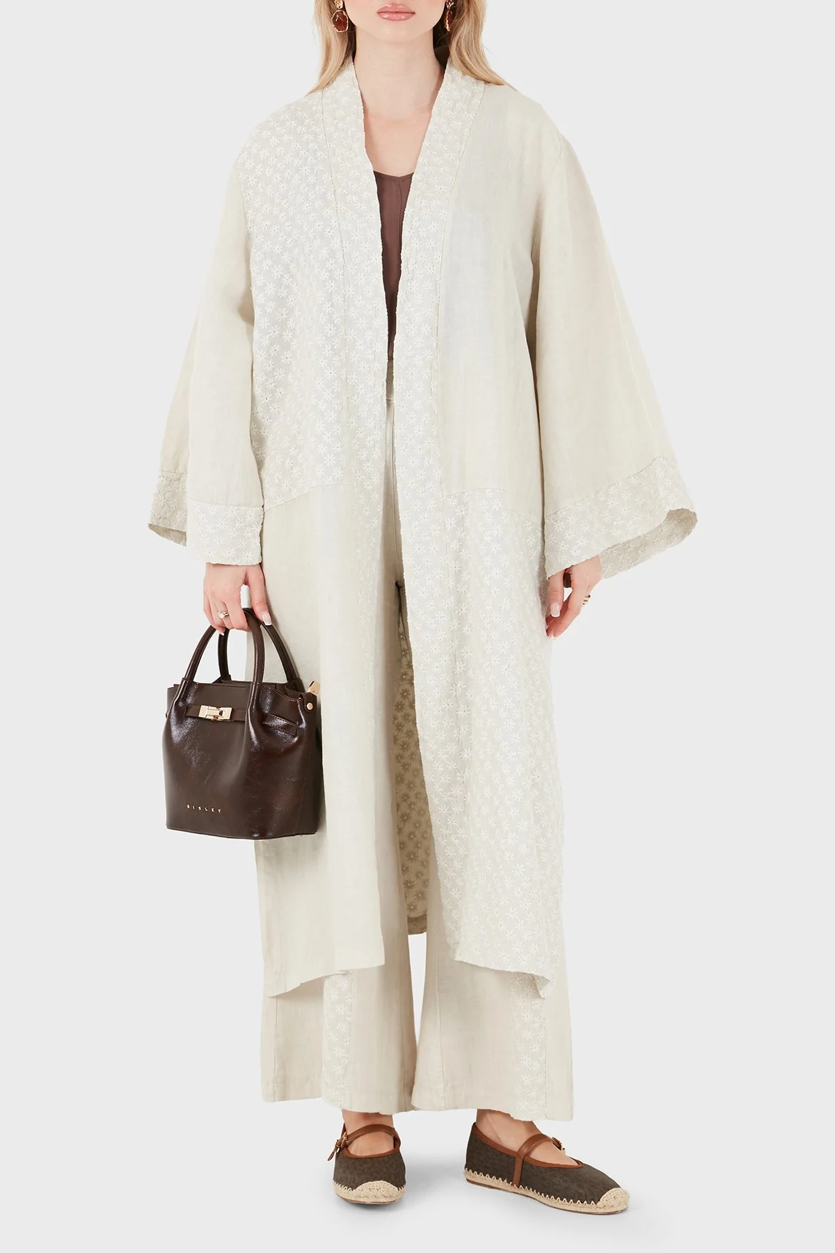Via Dante % 100 Keten Brode İşlemeli Kadın Kimono 69912196 TAŞ - 1
