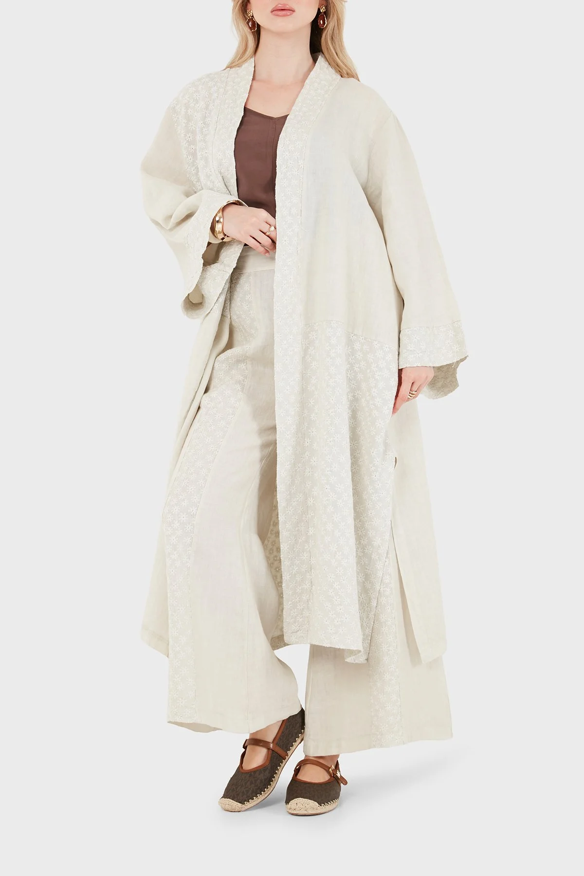 Via Dante % 100 Keten Brode İşlemeli Kadın Kimono 69912196 TAŞ - 3