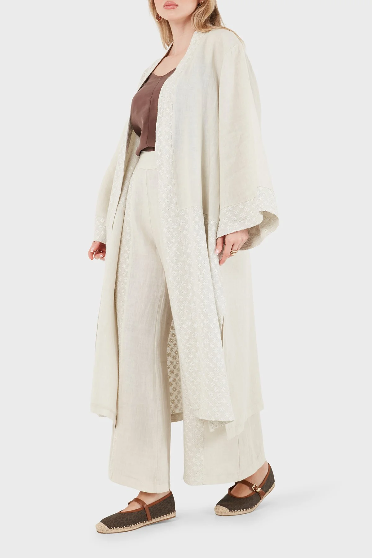 Via Dante % 100 Keten Brode İşlemeli Kadın Kimono 69912196 TAŞ - 4