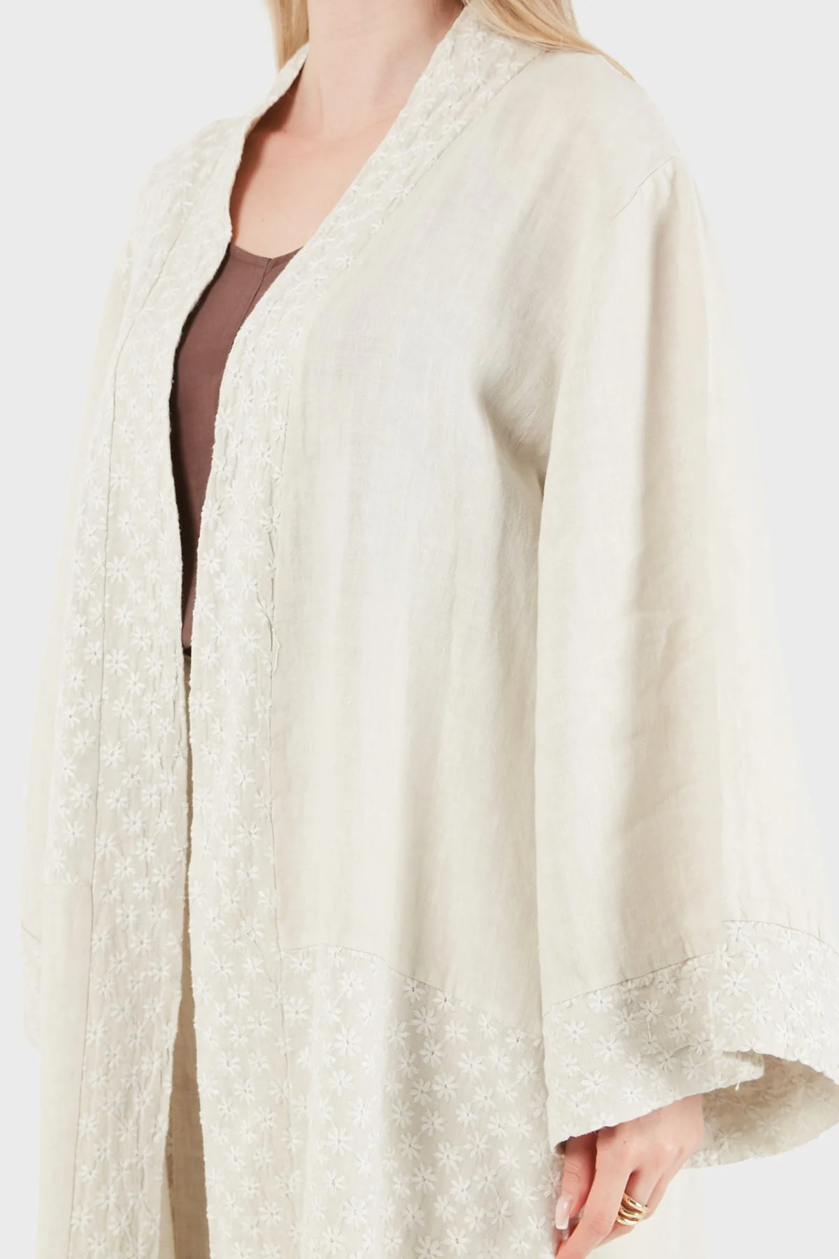 Via Dante % 100 Keten Brode İşlemeli Kadın Kimono 69912196 TAŞ - 6