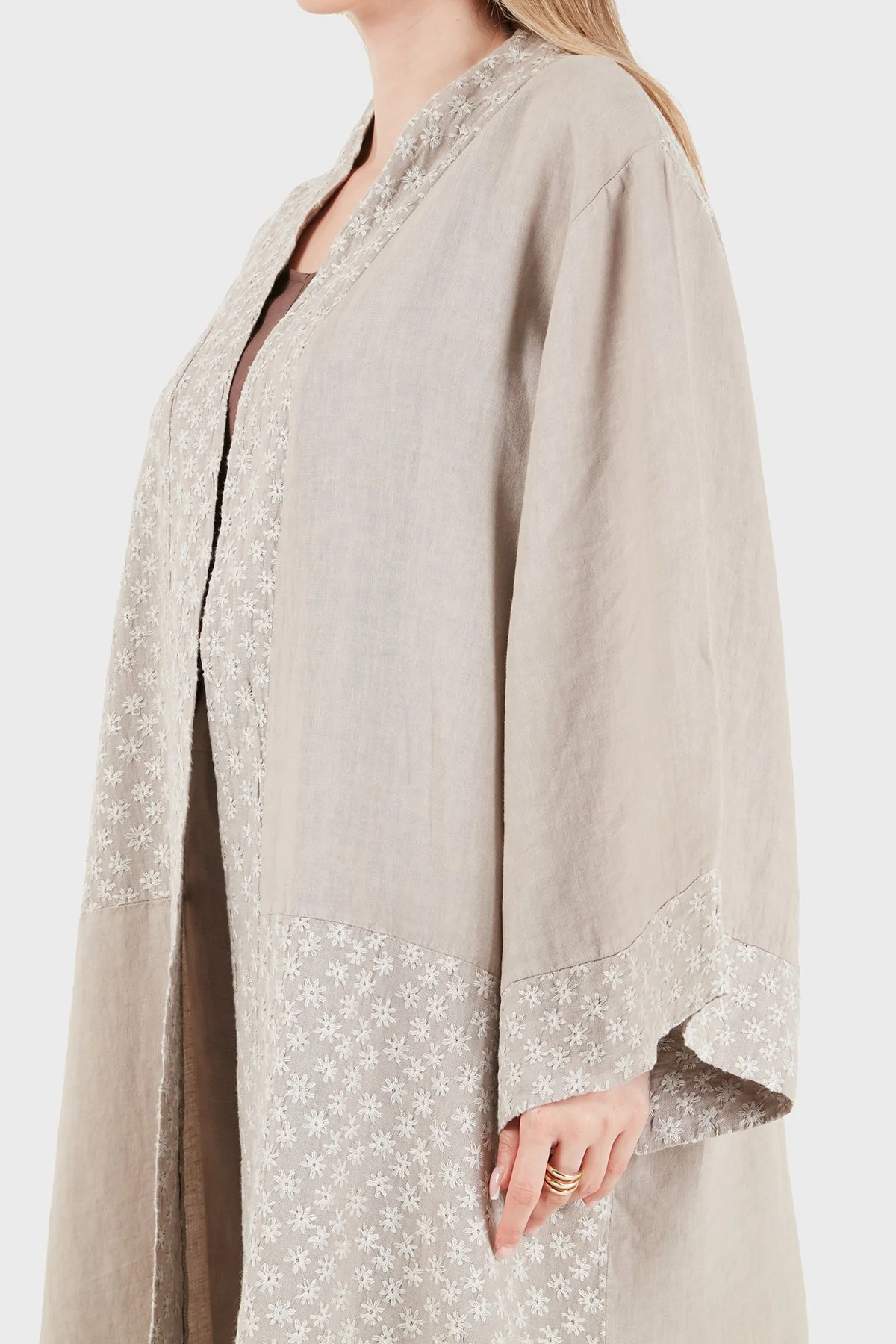 Via Dante % 100 Keten Brode İşlemeli Kadın Kimono 69912196 VİZON - 6