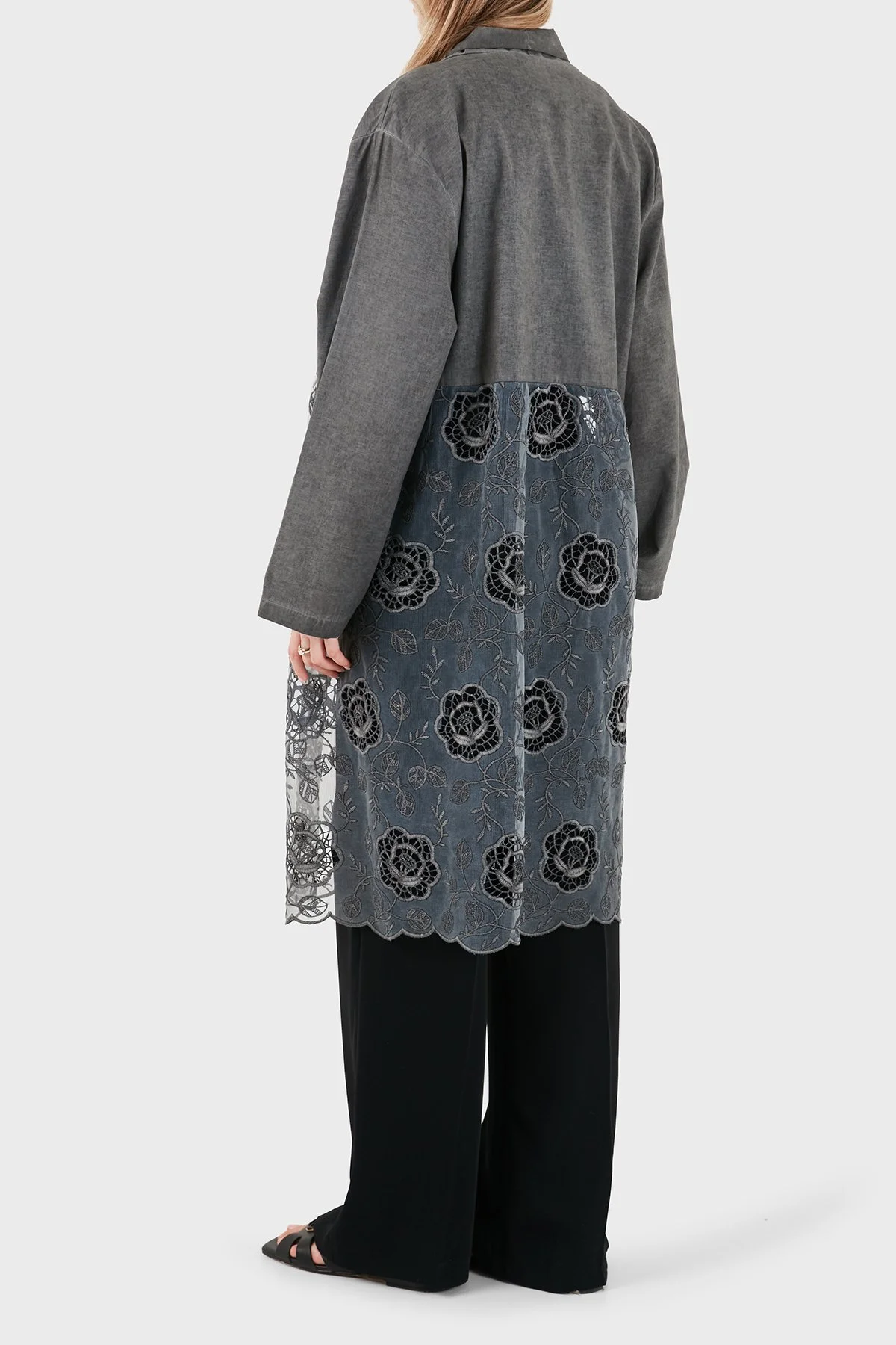 Via Dante % 100 Keten Dantel Detaylı Kadın Kimono 6909330 ANTRASİT - 3