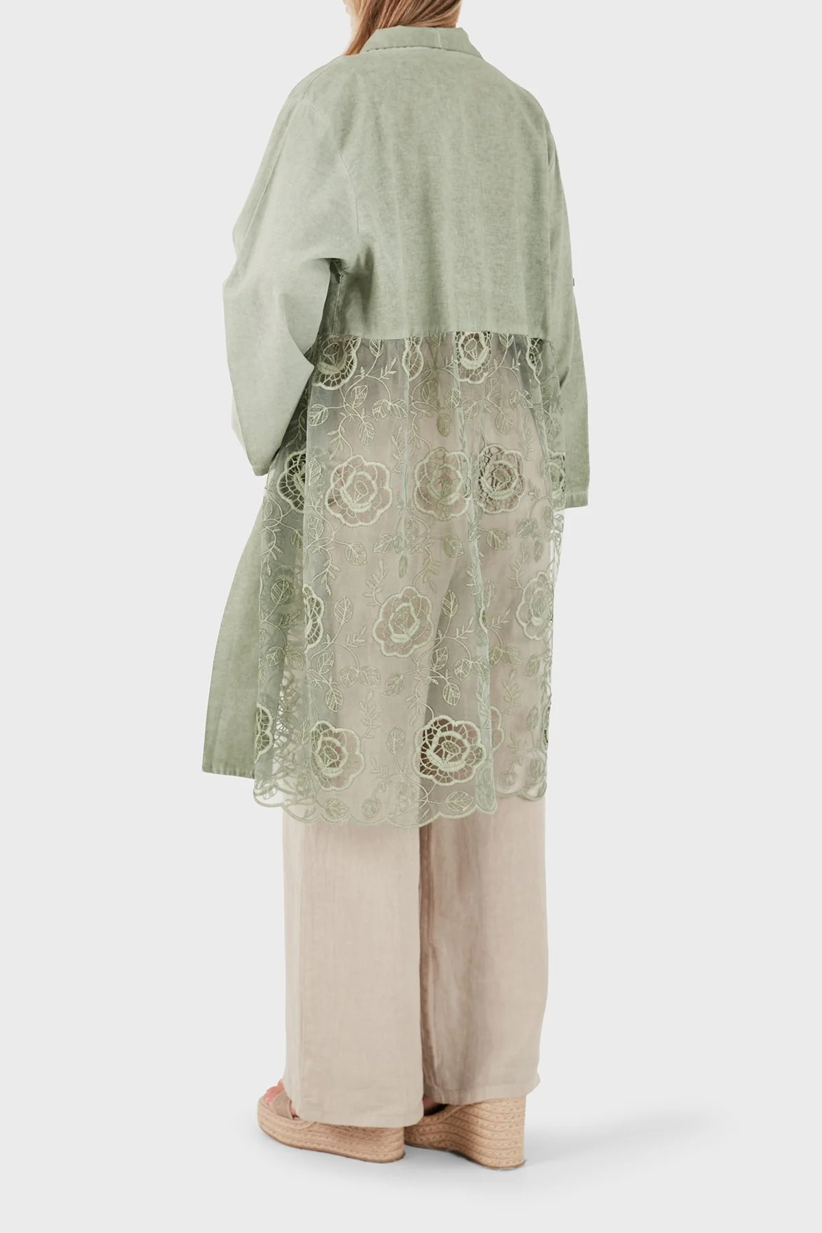 Via Dante % 100 Keten Dantel Detaylı Kadın Kimono 6909330 HAKİ - 3
