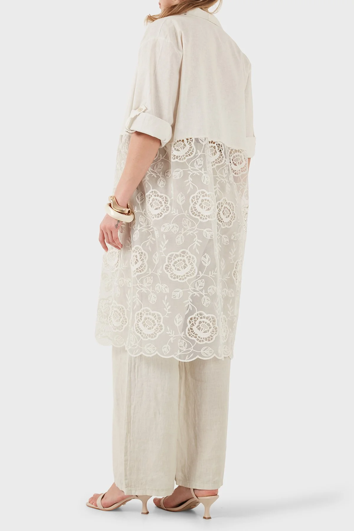 Via Dante % 100 Keten Dantel Detaylı Kimono Kadın Ceket 6909330 BEJ - 3