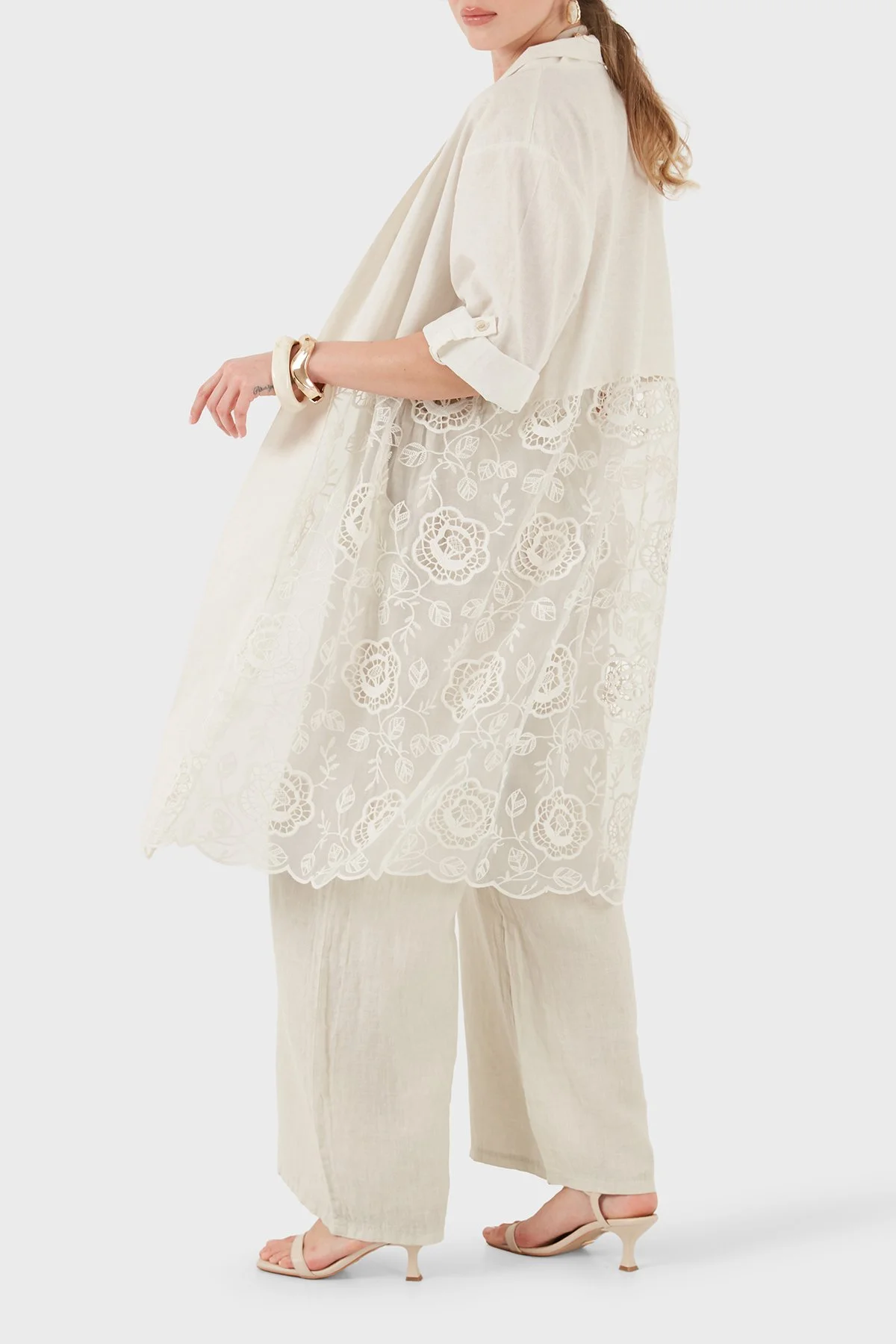 Via Dante % 100 Keten Dantel Detaylı Kimono Kadın Ceket 6909330 BEJ - 7