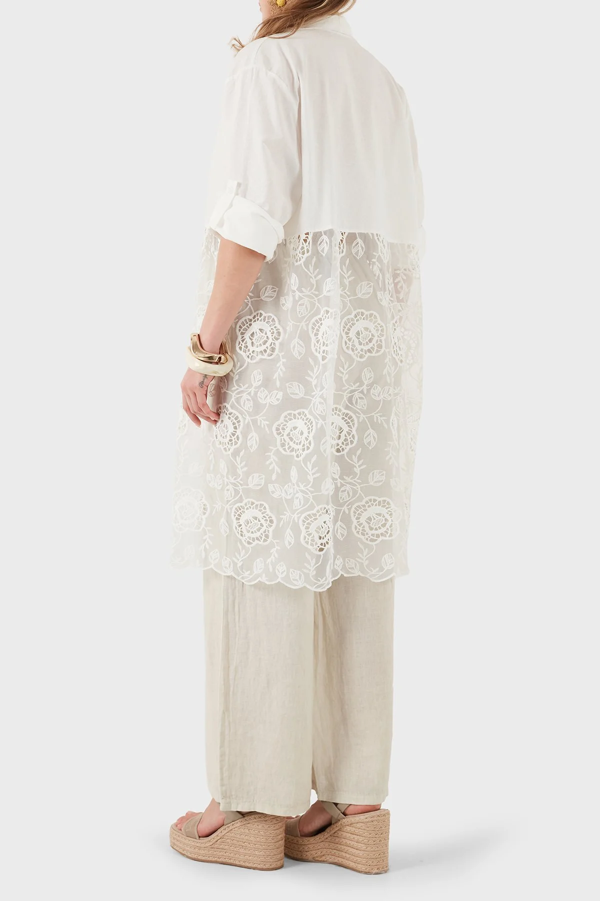 Via Dante % 100 Keten Dantel Detaylı Kimono Kadın Ceket 6909330 BEYAZ - 3