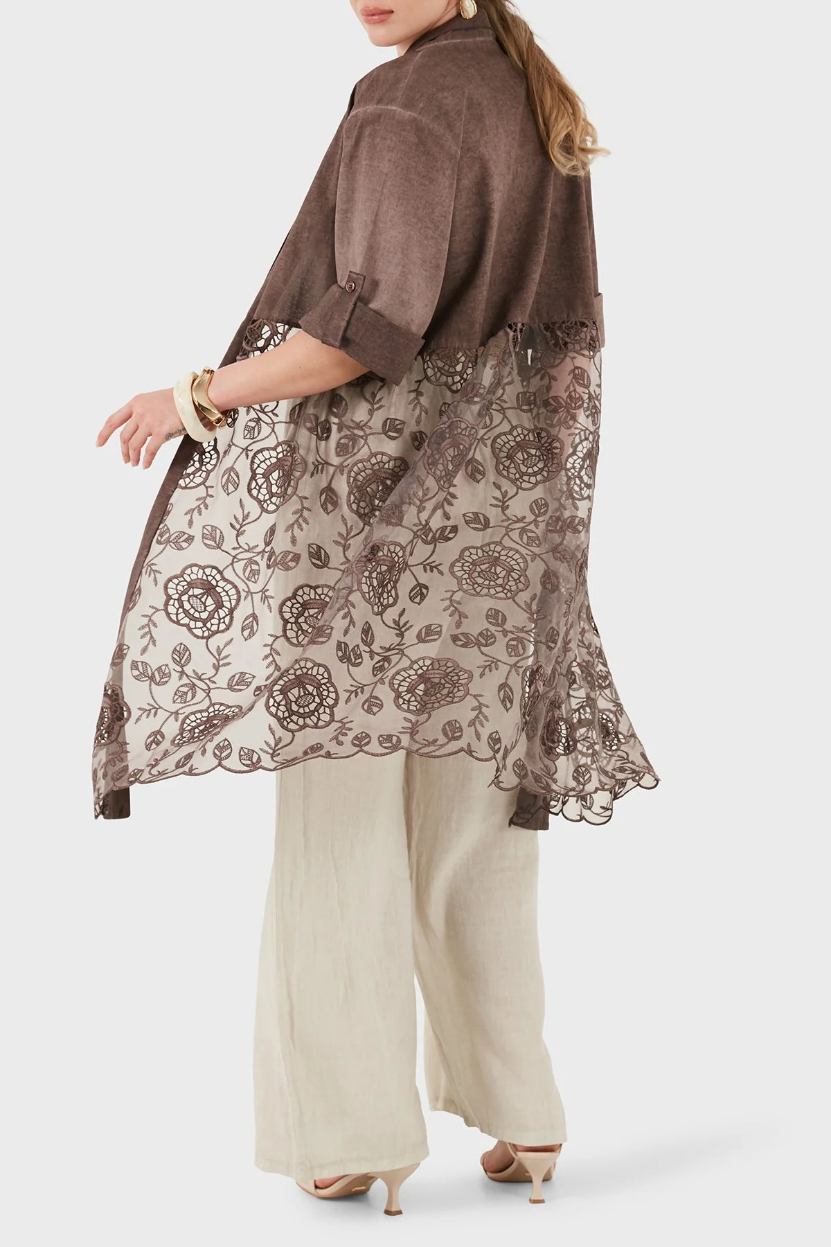 Via Dante % 100 Keten Dantel Detaylı Kimono Kadın Ceket 6909330 KAHVE - 7