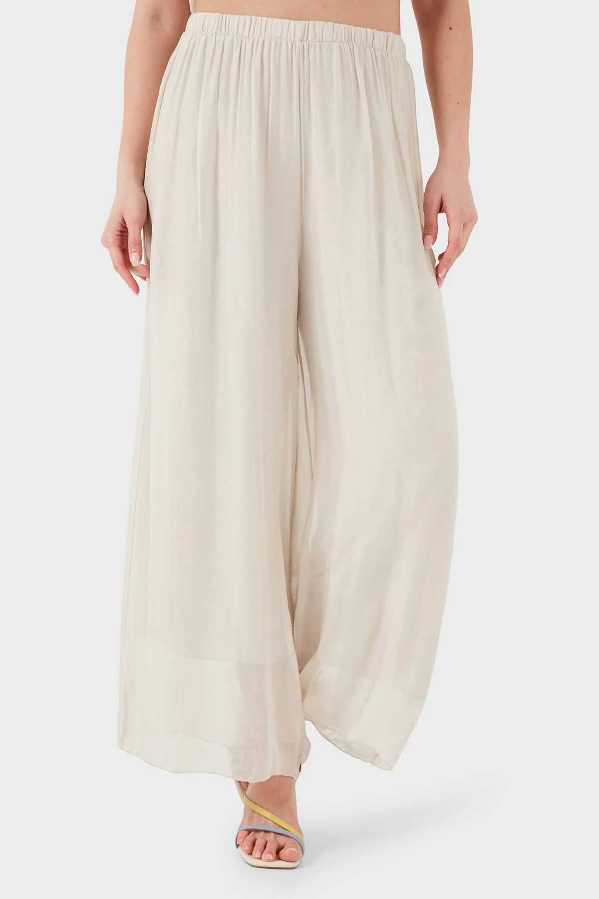 Via Dante İpek Karışımlı Relaxed Fit Dökümlü Bol Paça Kadın Pantolon 690O15 BEJ - 5
