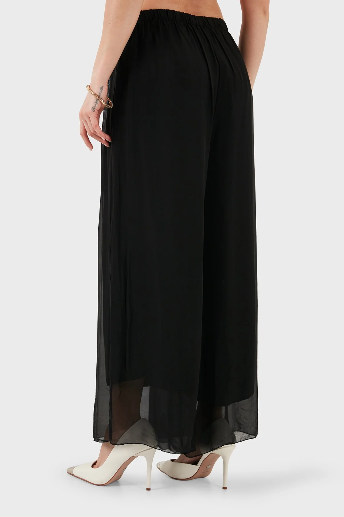 Via Dante İpek Karışımlı Relaxed Fit Dökümlü Bol Paça Kadın Pantolon 690O15 SİYAH - 3