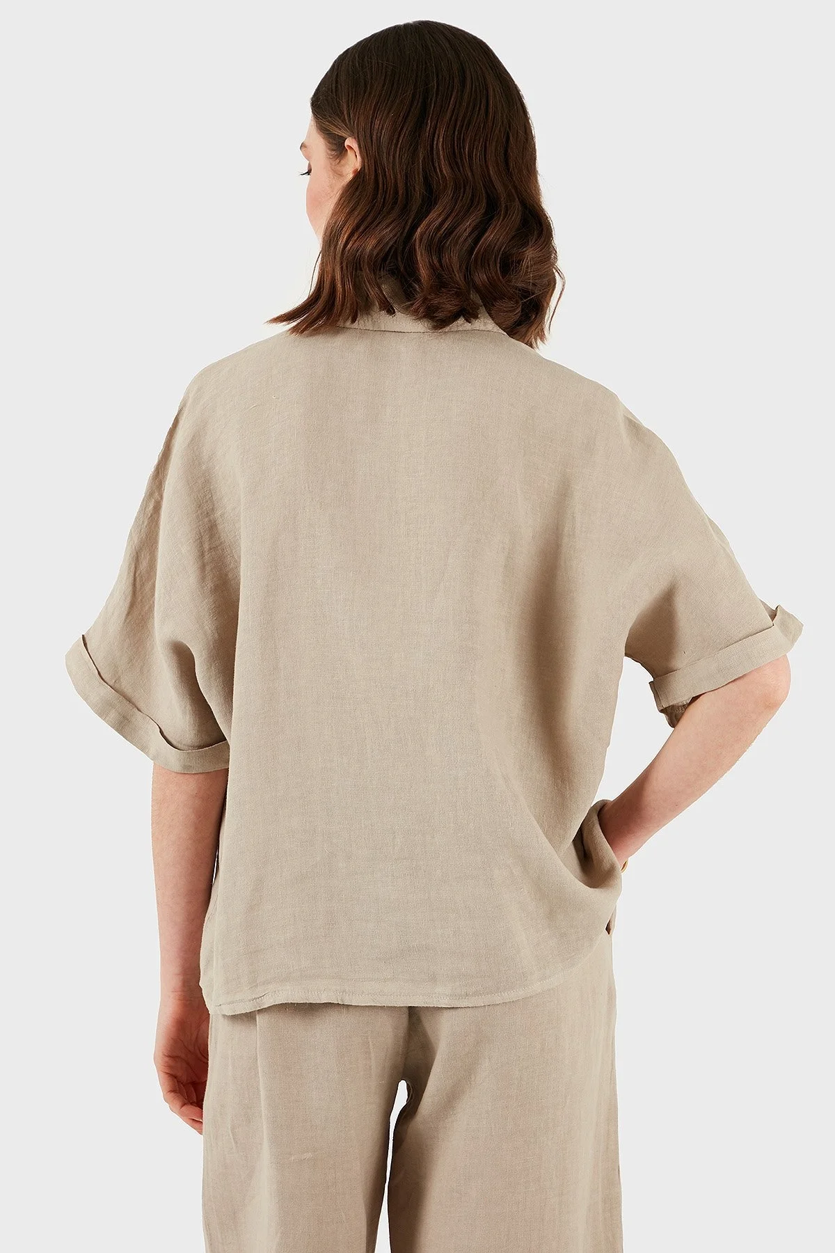 Via Dante Keten Regular Fit Kısa Kollu Bayan Gömlek 5028687 TAŞ - 3