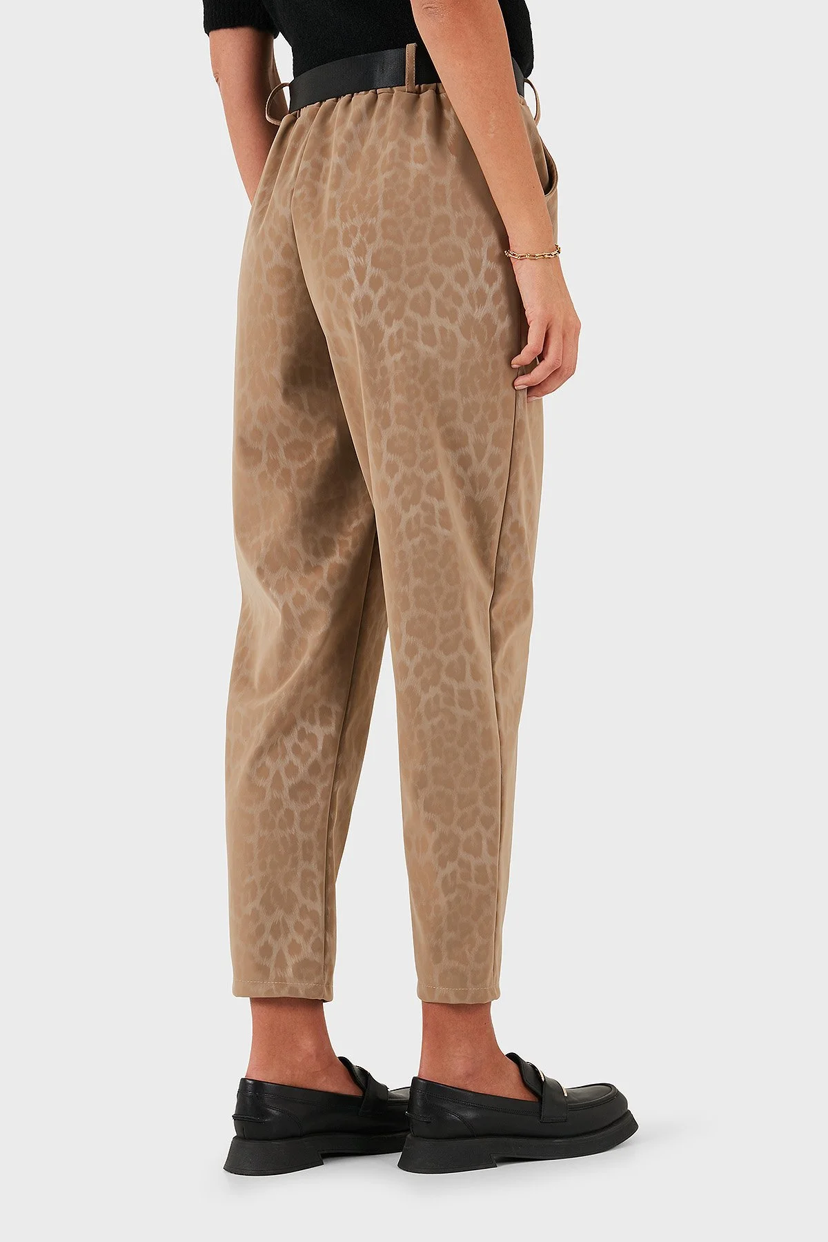 Via Dante Leopar Desenli Kemer Detaylı Relaxed Fit Yüksek Bel Bayan Pantolon 6888600 BEJ - 3