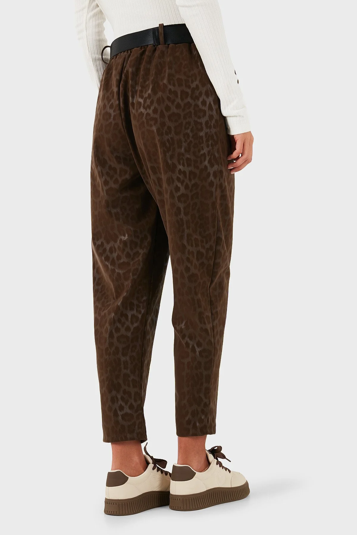 Via Dante Leopar Desenli Kemer Detaylı Relaxed Fit Yüksek Bel Bayan Pantolon 6888600 KAHVE - 3