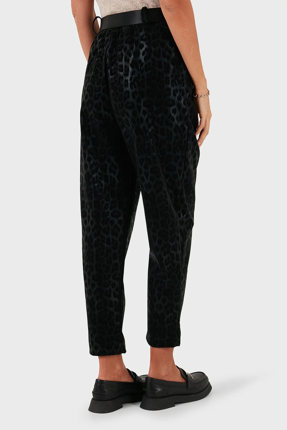 Via Dante Leopar Desenli Kemer Detaylı Relaxed Fit Yüksek Bel Bayan Pantolon 6888600 SİYAH - 3