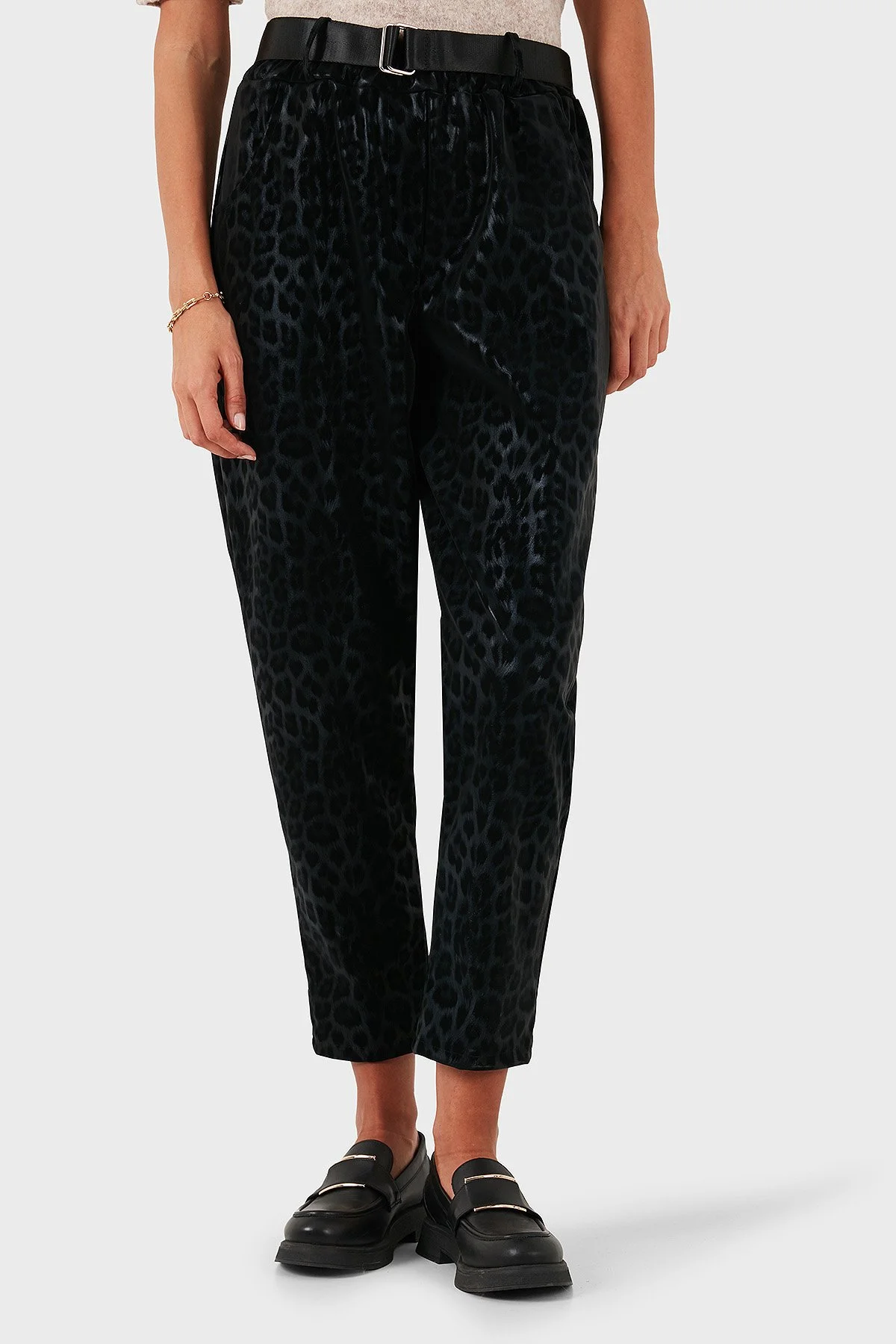 Via Dante Leopar Desenli Kemer Detaylı Relaxed Fit Yüksek Bel Bayan Pantolon 6888600 SİYAH - 4