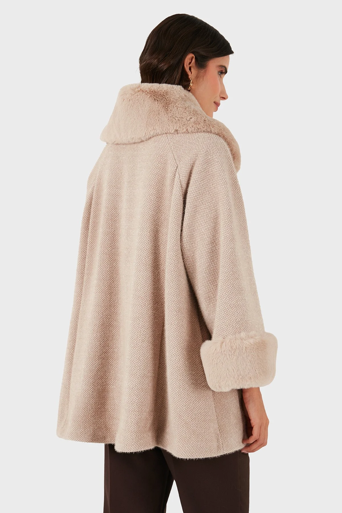 Via Dante Oversize Fit Ceket Yaka Düğmeli Kürk Bayan Mont 6858060 BEJ - 3