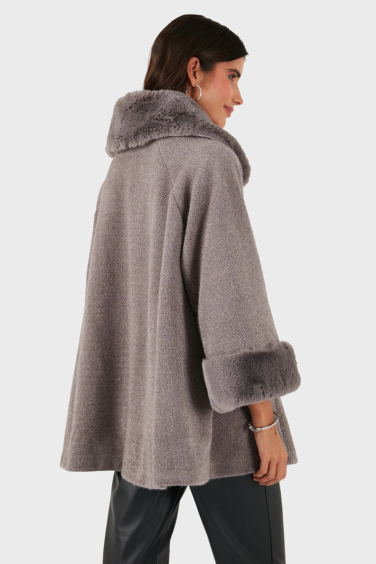 Via Dante Oversize Fit Ceket Yaka Düğmeli Kürk Bayan Mont 6858060 GRİ - 3