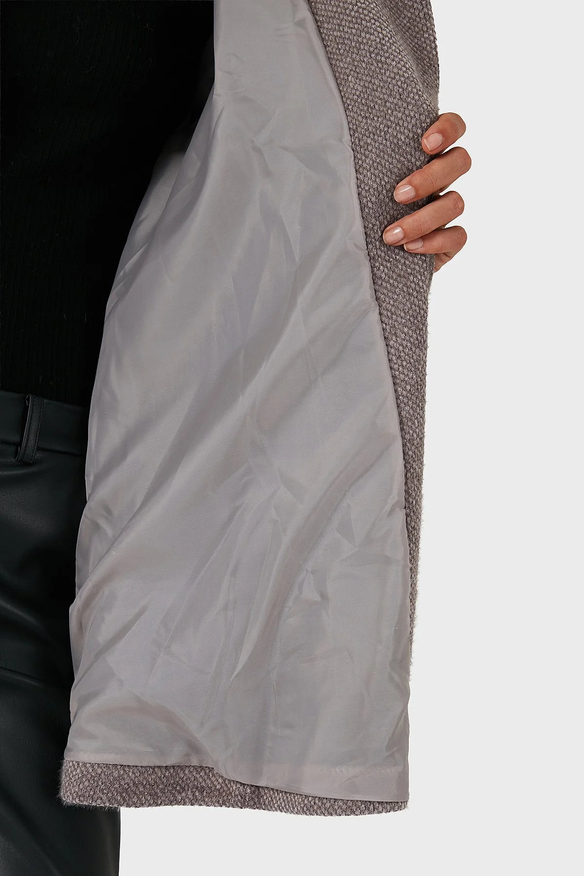 Via Dante Oversize Fit Ceket Yaka Düğmeli Kürk Bayan Mont 6858060 GRİ - 6