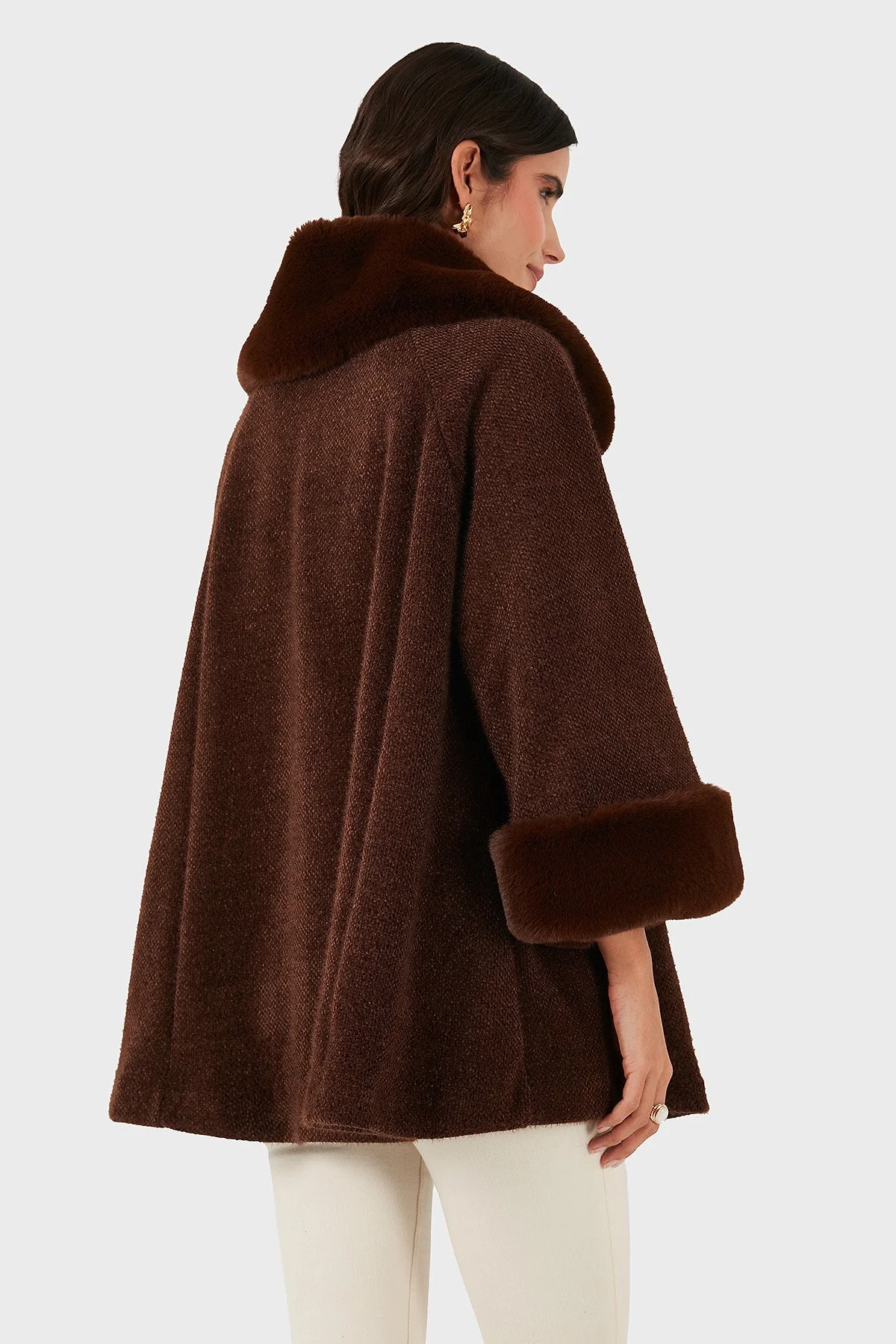 Via Dante Oversize Fit Ceket Yaka Düğmeli Kürk Bayan Mont 6858060 KAHVE - 3