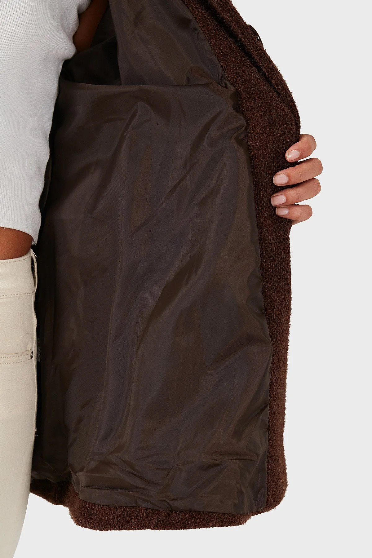 Via Dante Oversize Fit Ceket Yaka Düğmeli Kürk Bayan Mont 6858060 KAHVE - 7